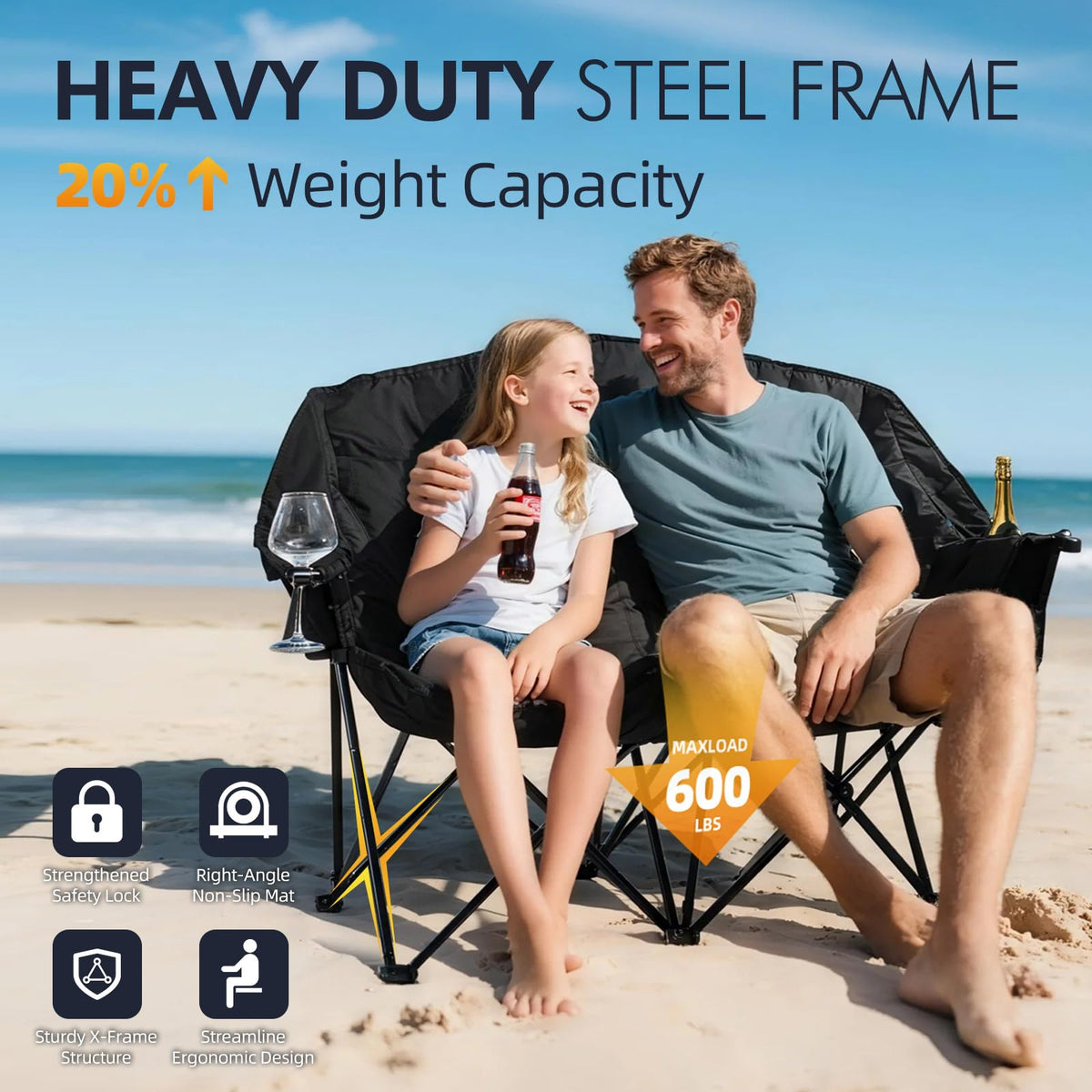 Heated Oversized Camping Chair - Heavy Duty Padded Comfy Warm Outdoor Chair