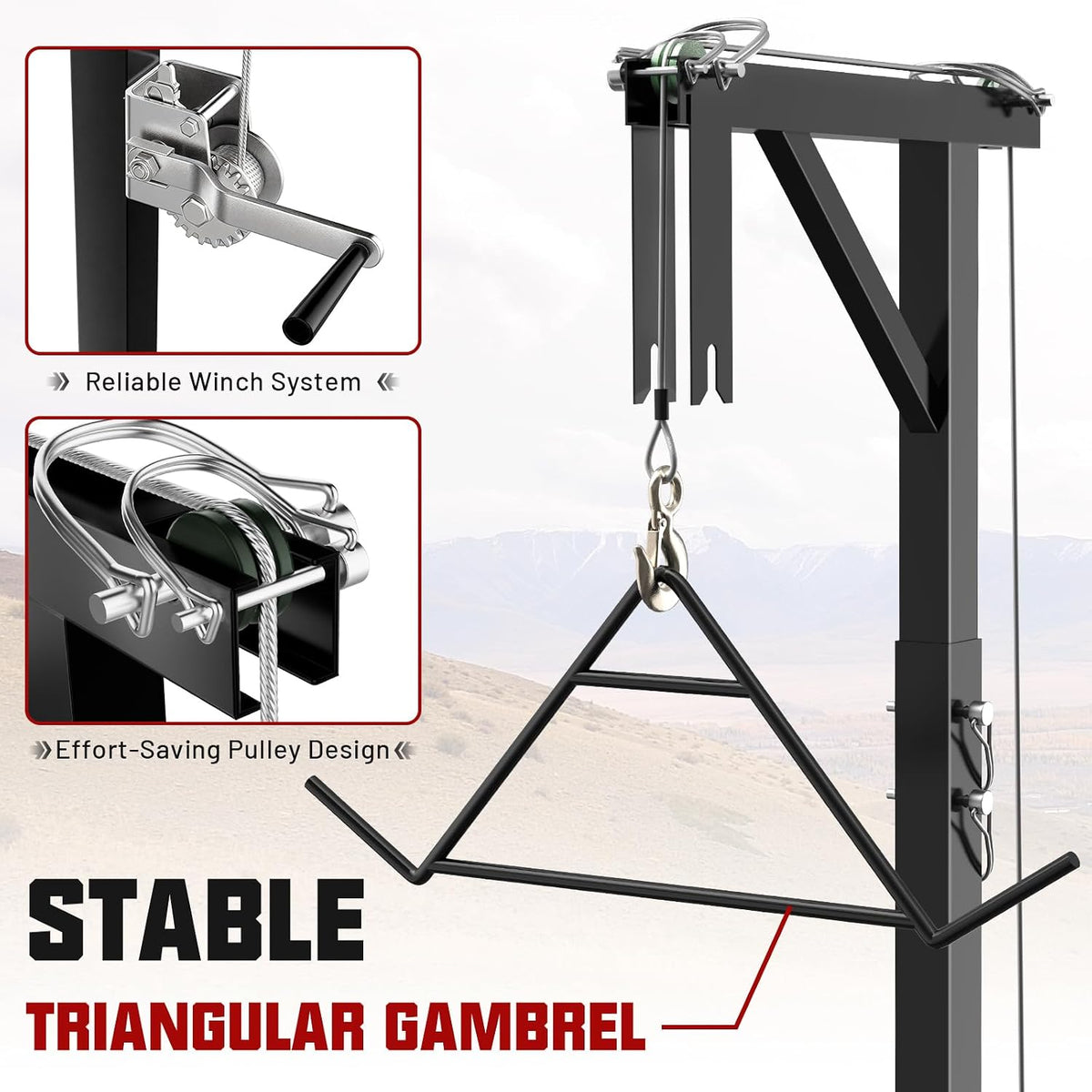 Truck Hitch Game Hoist Kit with Winch & Gambrel, 400 lb Capacity