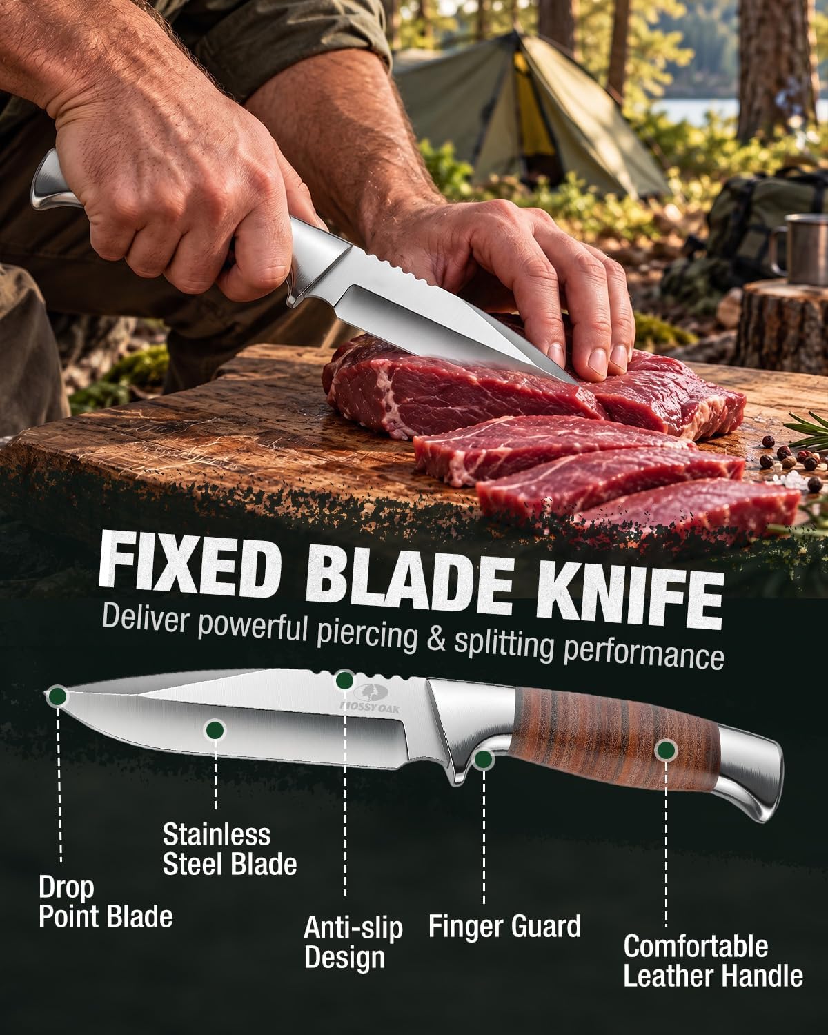 Mossy Oak Field Dressing Kit, 3PC Hunting Knife Set with Sheath