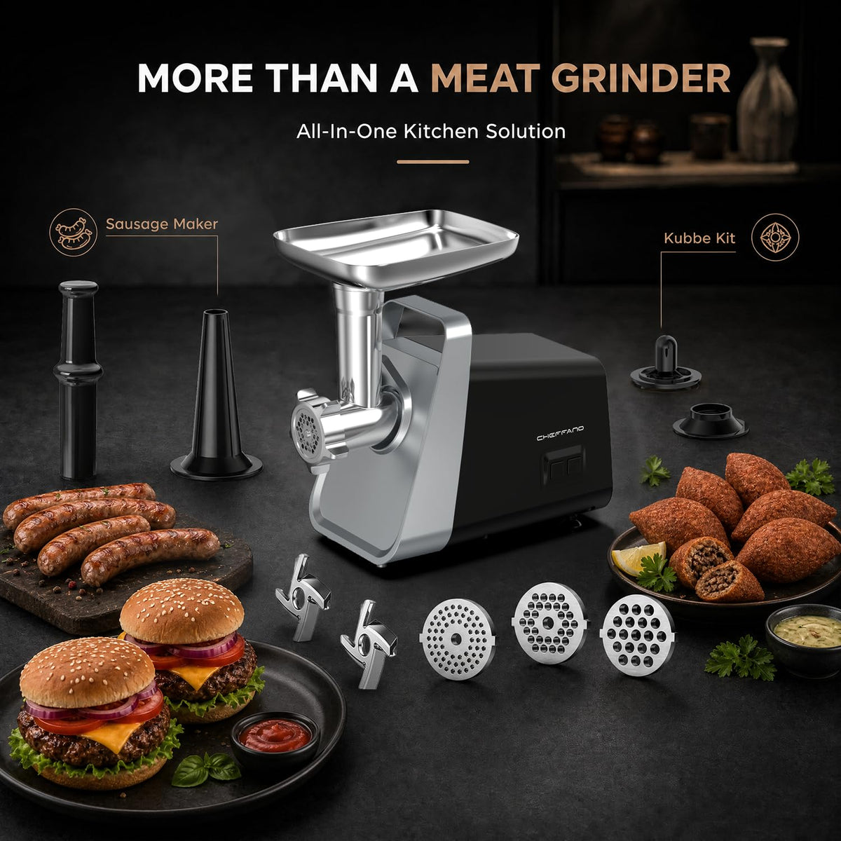 Meat Grinder, 2800W Max Meat Grinder Electric, ETL Approved Heavy Duty Meat Mincer Machine with 2 Blades, 3 Plates, Sausage Stuffer Tubes & Kubbe Kit for Home Kitchen Use