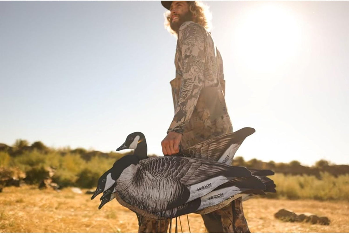 Higdon Outdoors Flats | Canada Goose Silhouette Decoys for Waterfowl Hunting | Weather Resistant Goose Decoys with Easy Carry Stakes | Standard, Motion, or Fully Flocked Motion | 12 Pack