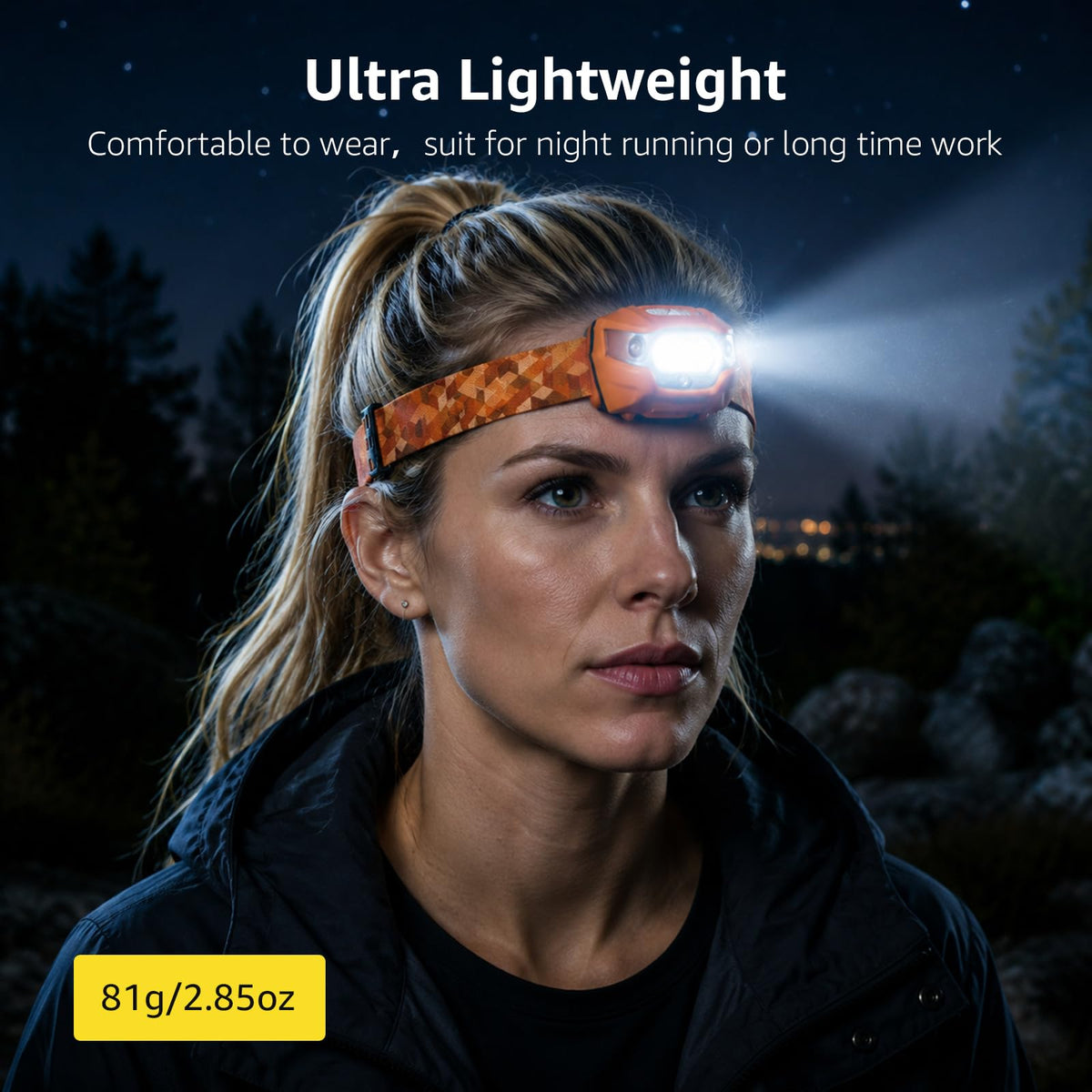 Lepro LED Headlamp Rechargeable IPX4 Waterproof Headlight 5 Modes - Black