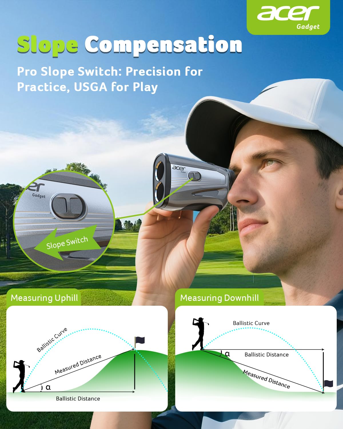 Acer Gadget Golf Rangefinder with Slope On/Off, 800/1200Yards, Golf Gifts