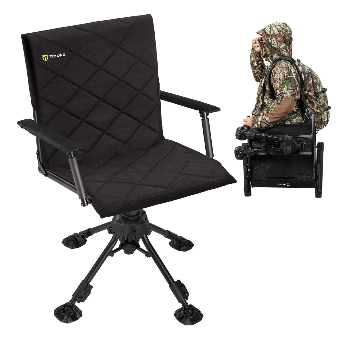 TIDEWE Hunting Chair with Seat Cover, 360° Silent Swivel Seat