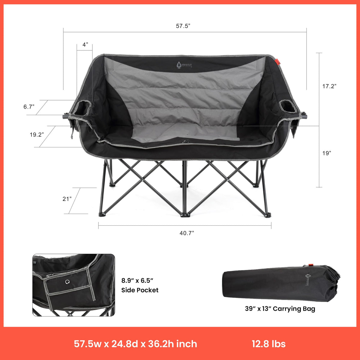 ARROWHEAD OUTDOOR Portable Folding Double Duo Camping Chair Loveseat