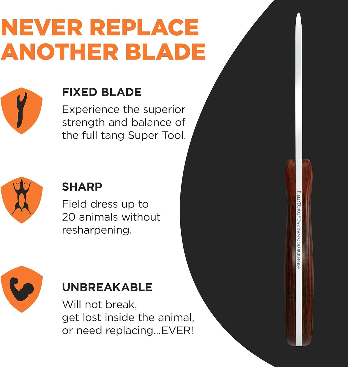 Field Dressing Kit | 3-in-1 Super Tool with Sheath & Sharpener | Gut Hook | Deer Hunting Knife Set | Pakkawood | Men's Hunting Gift Accessory