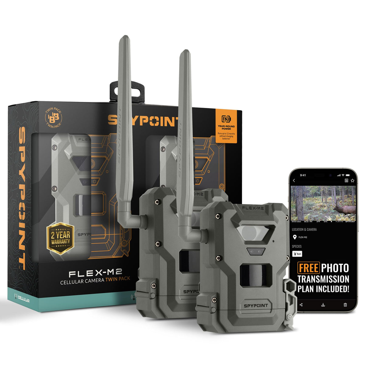 SPYPOINT Flex-M Twin, Cellular Trail Camera, Night Vision, Free Photo Plan