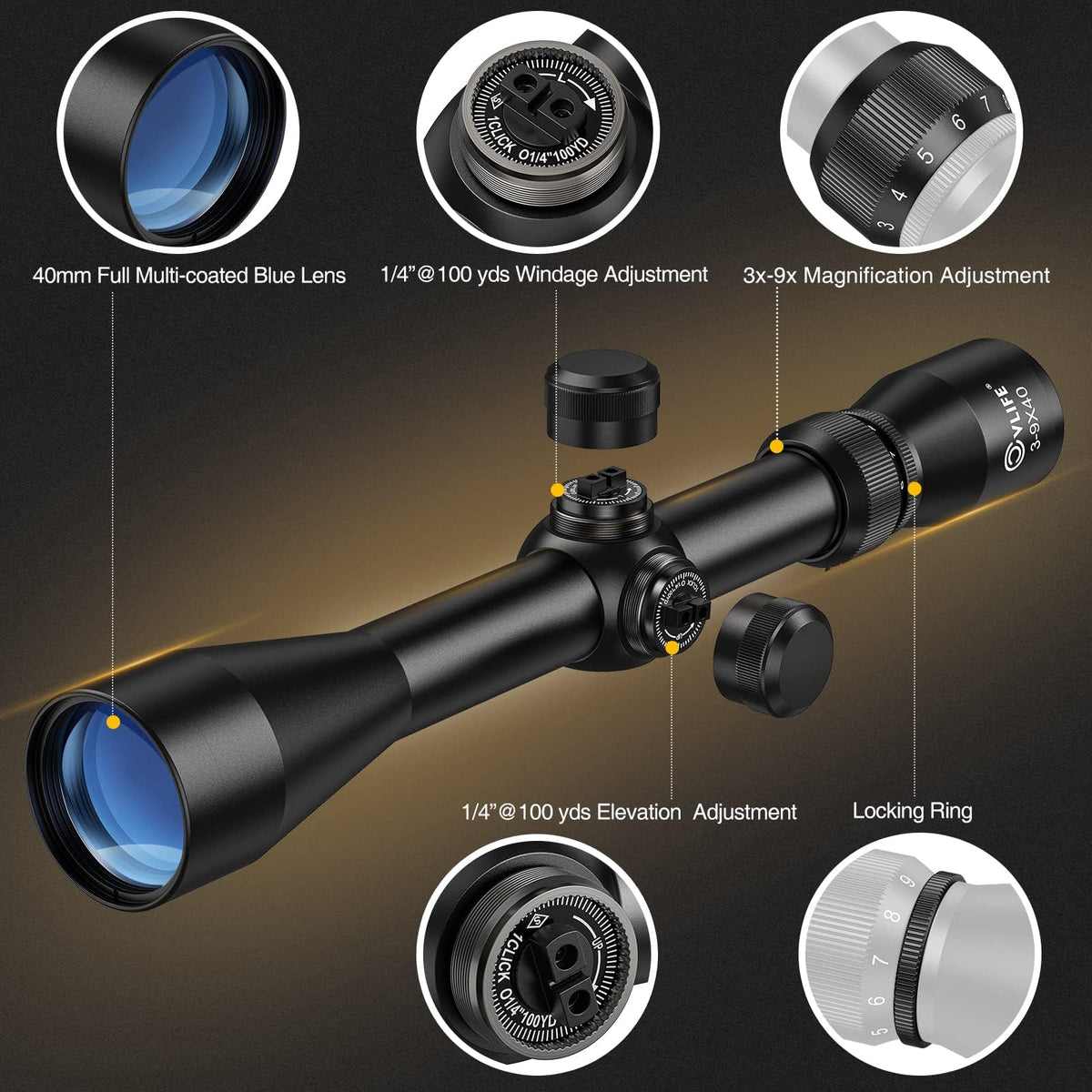 CVLIFE 3-9x40 Optics R4 Reticle Crosshair Scope with Scope Mounts