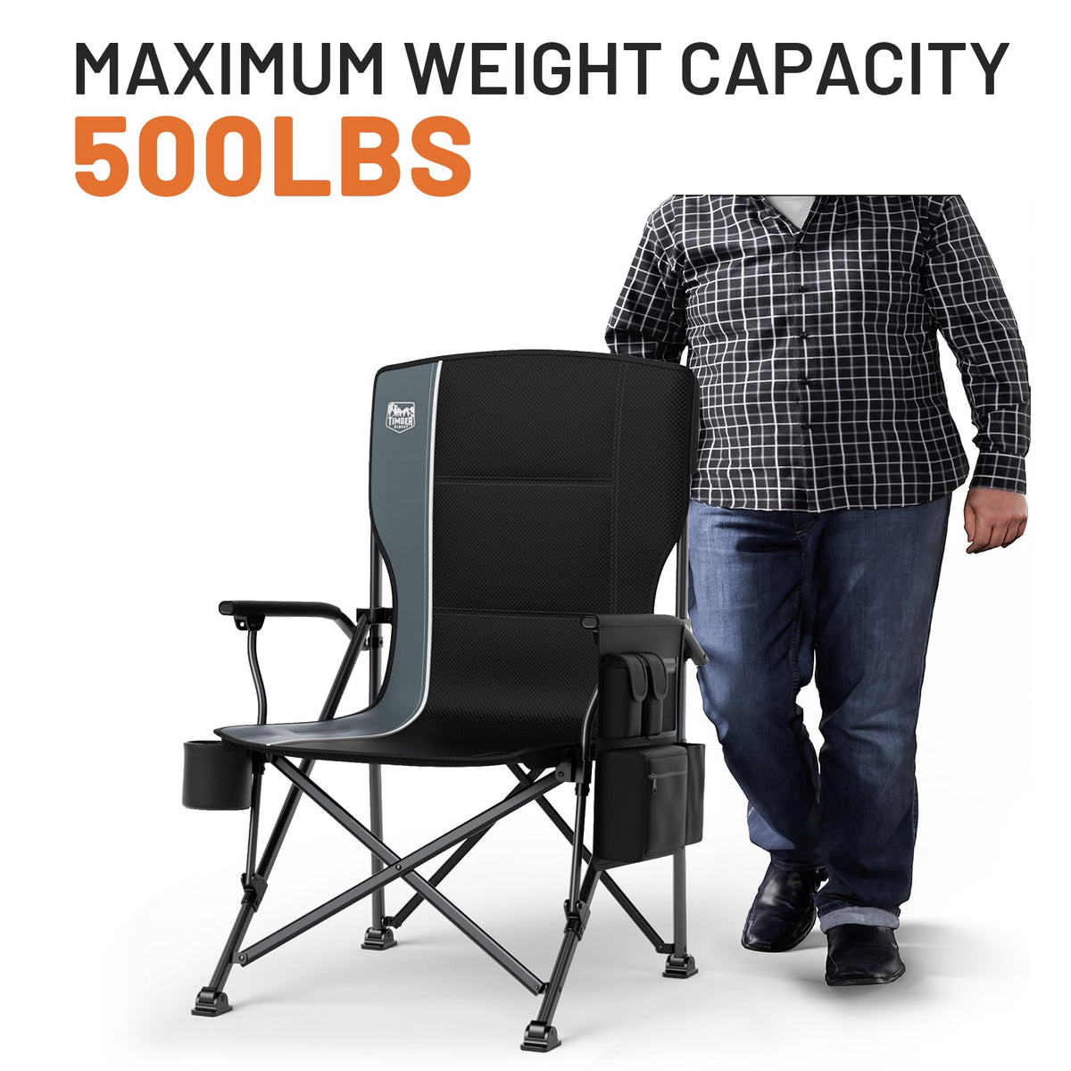 TIMBER RIDGE Oversized Folding Camping Chair High Back 500lbs
