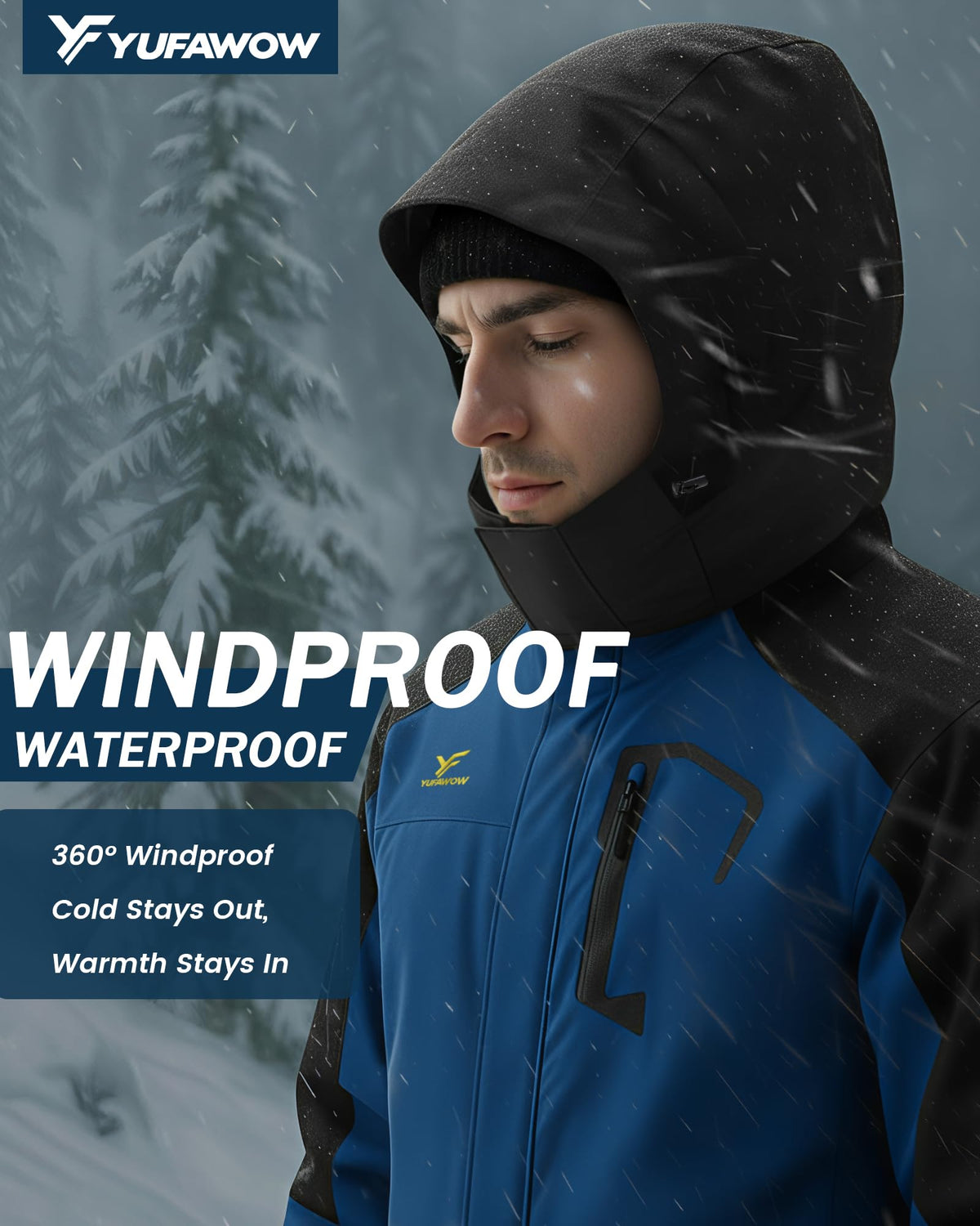 Yufawow Men Winter Jacket Skiing Jacket Insulated Fleece Lined Waterproof Windbreaker for Snowboard Hiking Camping ATV Outdoor Work
