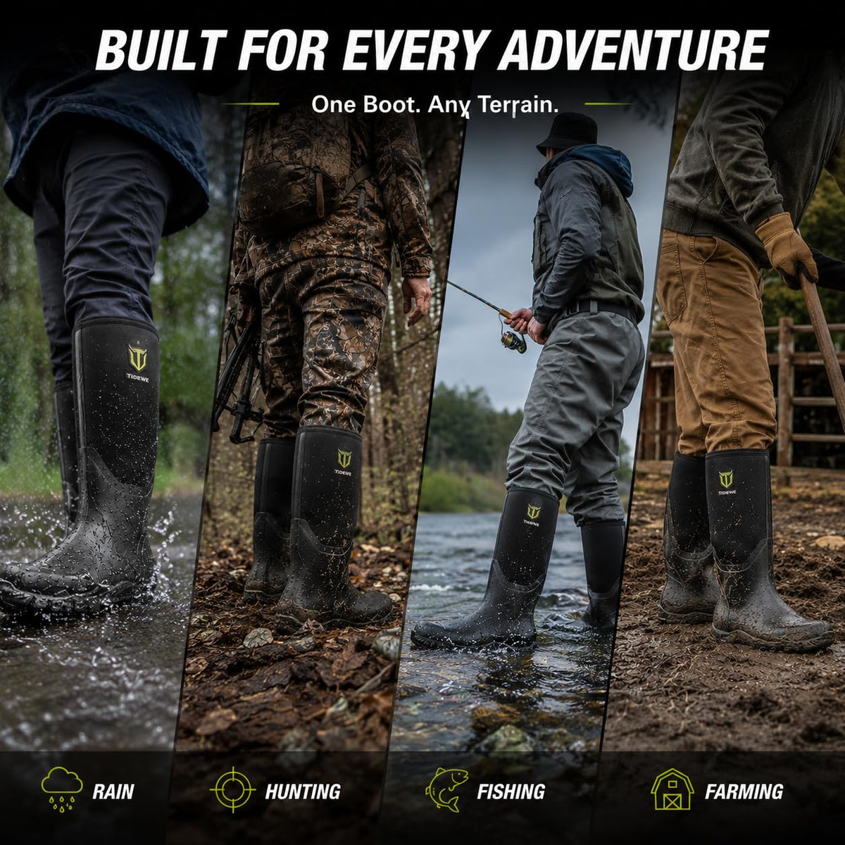 TIDEWE Rubber Boots for Men, Waterproof Rain Boots with Steel Shank
