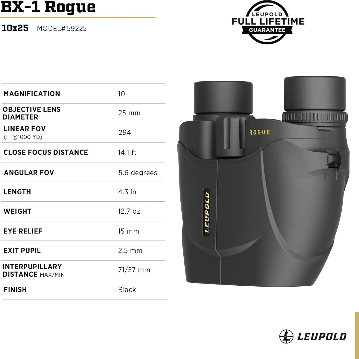 Leupold BX-1 Rogue Binoculars, 10x25mm (59225)