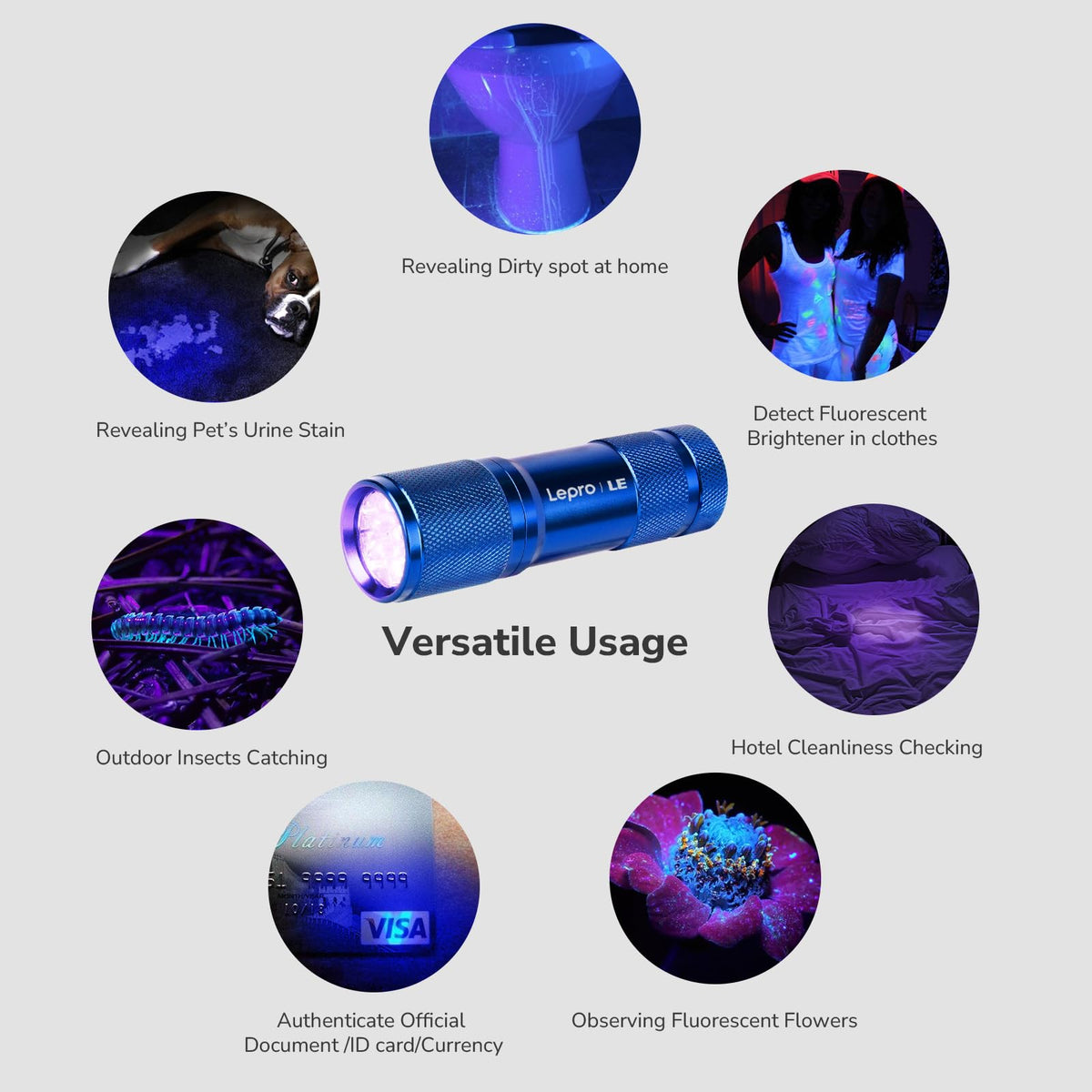 Lepro 395nm UV LED Flashlight, 9 LED Blacklight Detector