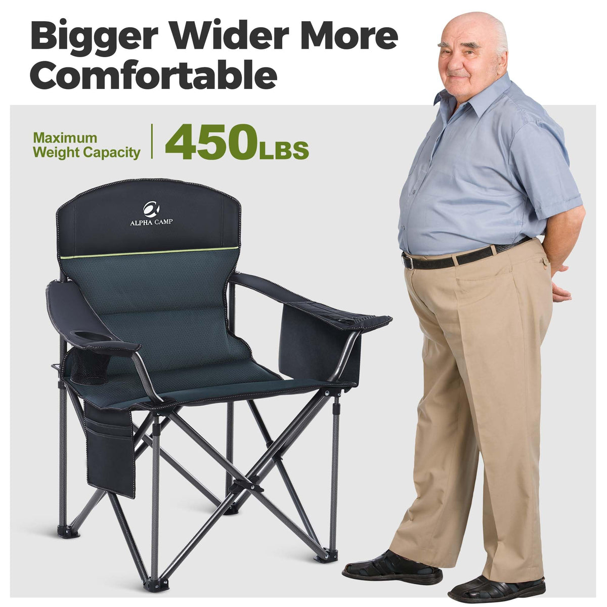 ALPHA CAMP Oversized Fully Padded Camping Chairs with Lumbar Support