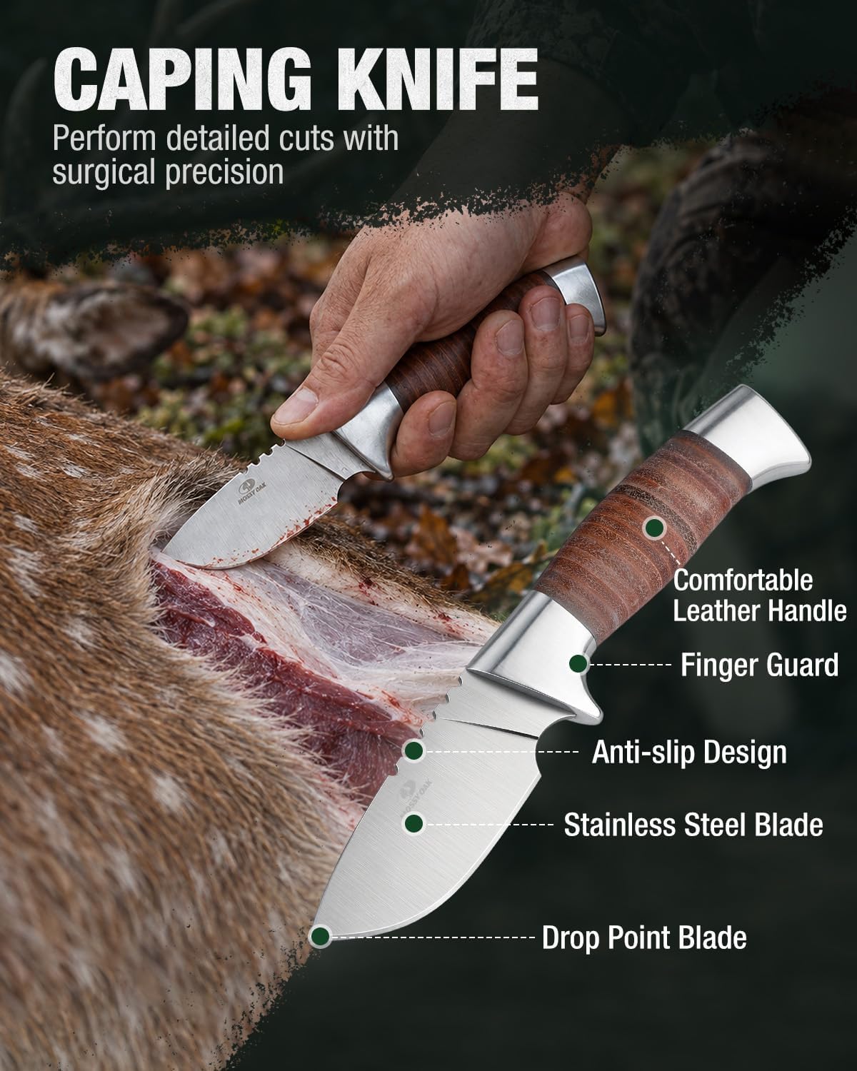 Mossy Oak Field Dressing Kit, 3PC Hunting Knife Set with Sheath