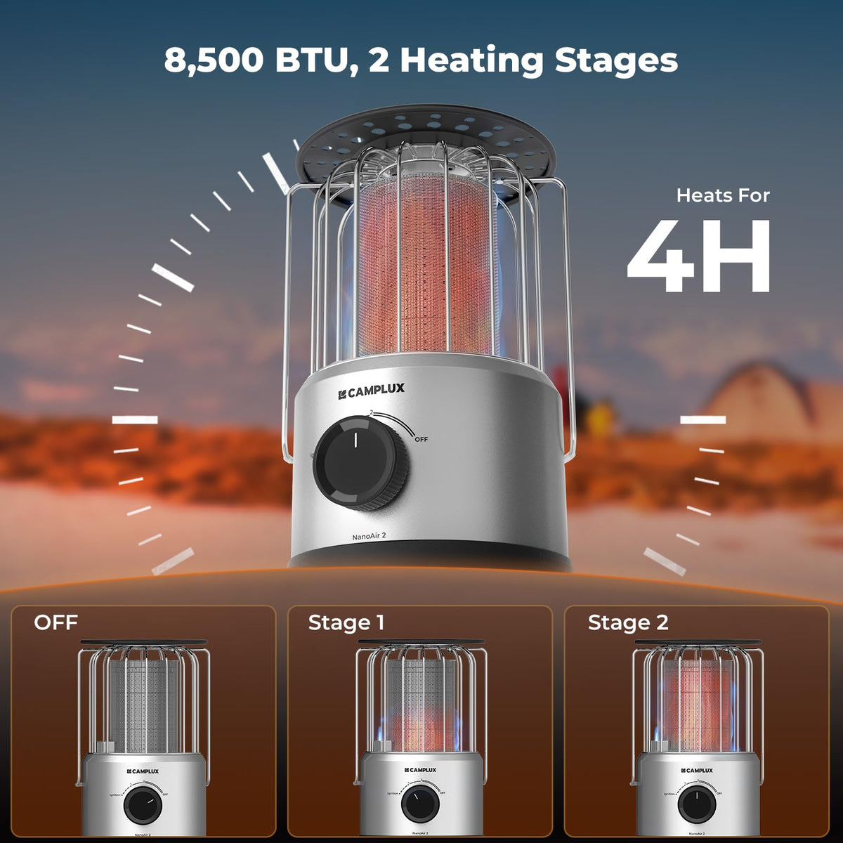 CAMPLUX Portable Propane Heater Outdoor and Indoor, 12000 BTU LP Gas Buddy Heater for Camping with ODS & Tip-over Protection, 1lb Propane Radiant Heating with LED light, Red