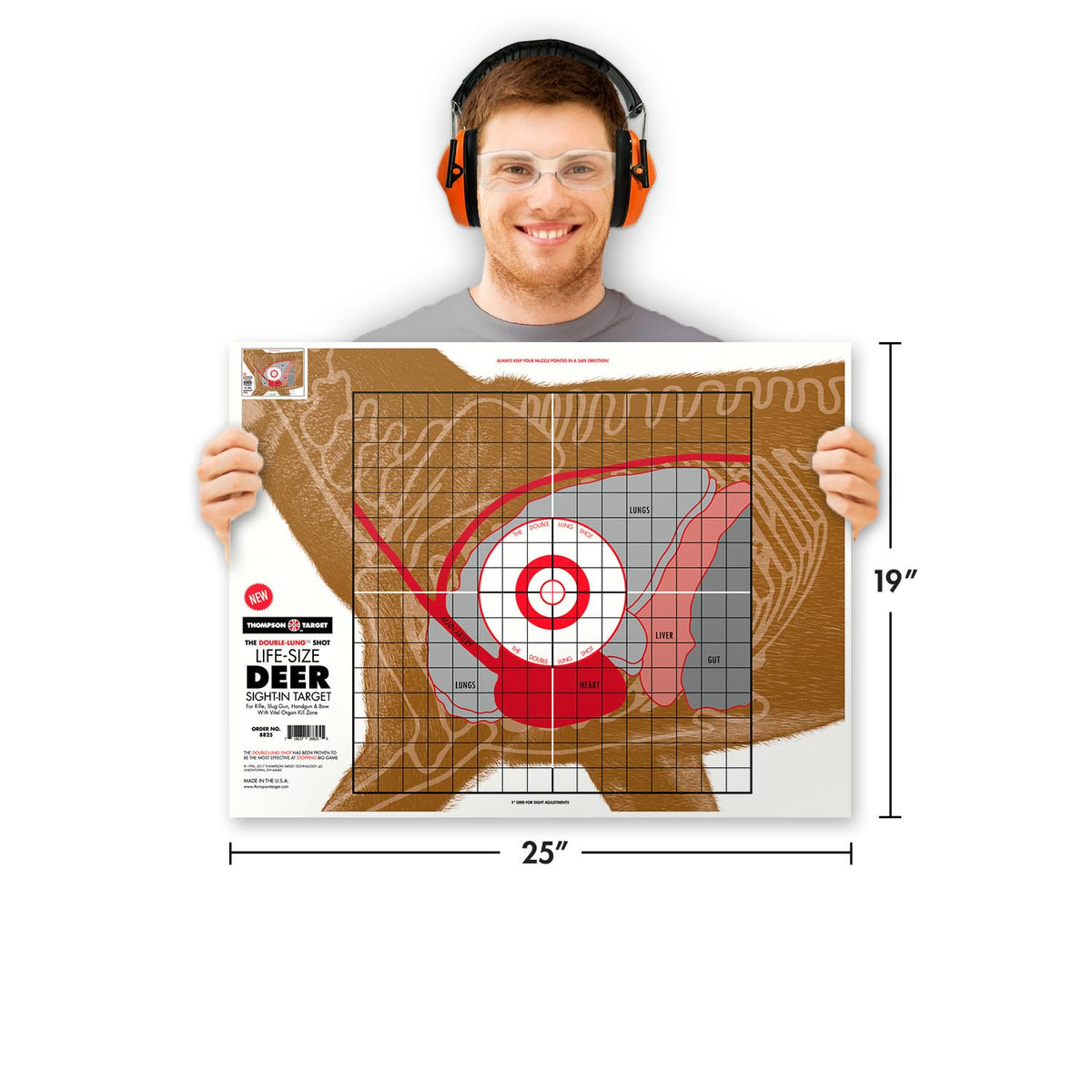 Thompson Target Life Size Deer Vital Organ Sight in Double Lung Shot - 19x25 Inch Paper Large Game Hunting & Shooting Targets