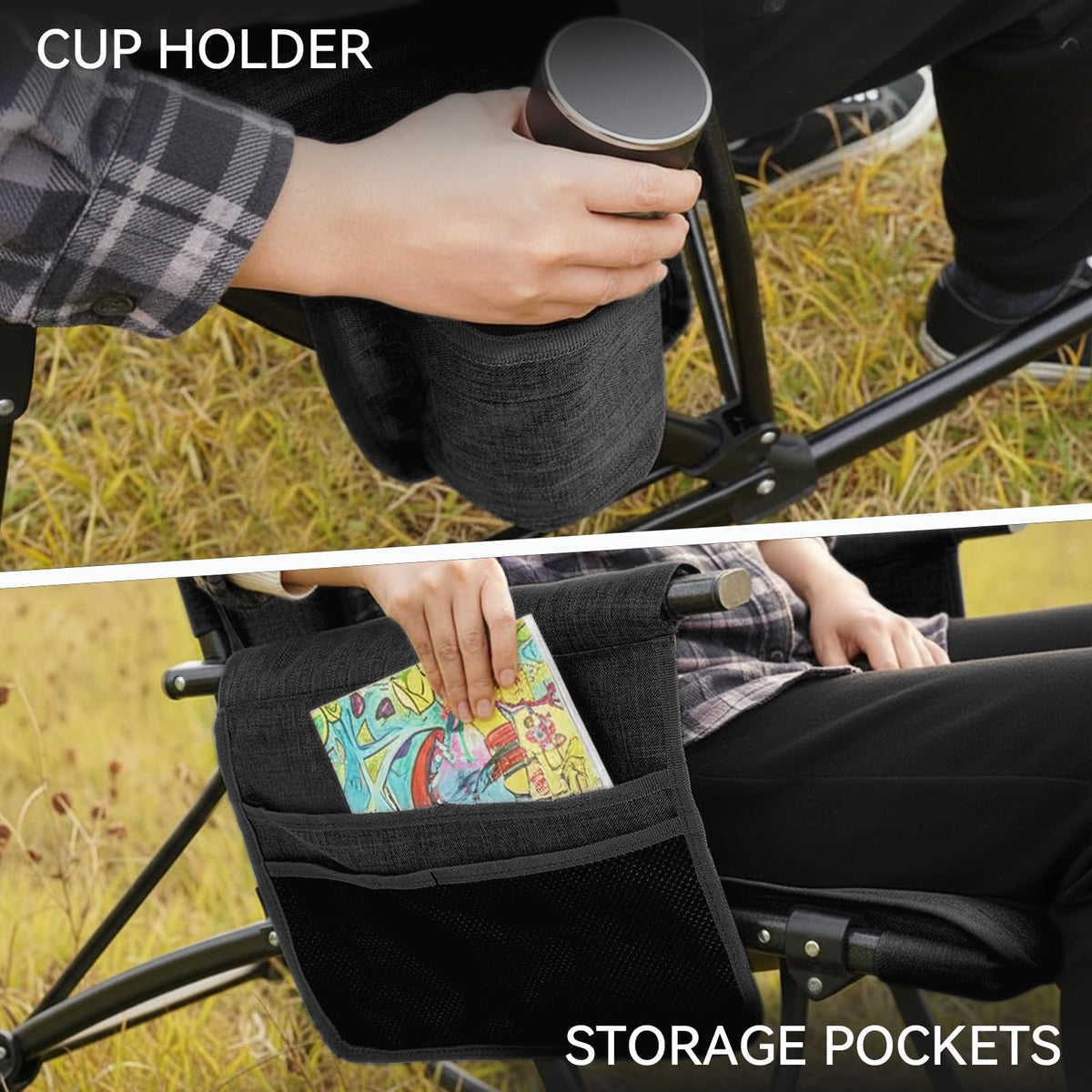 Oversized Folding Rocking Camping Chair, Heavy Duty Rocker Chair, Black
