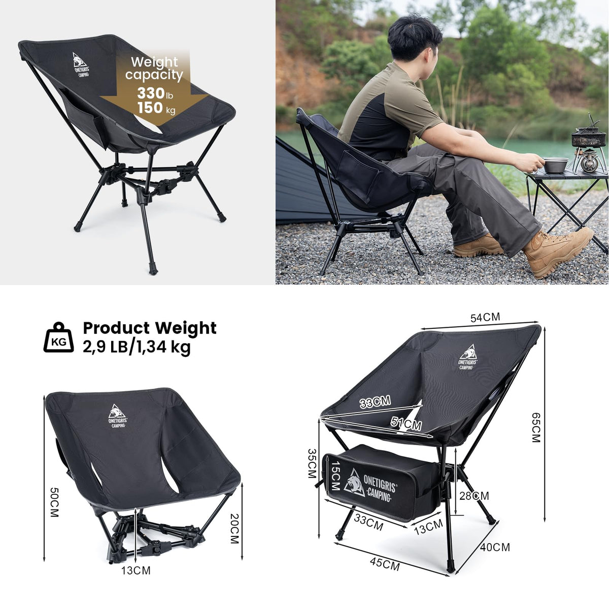 ONETIGRIS Tigerblade Camping Chair, Lightweight Folding Backpacking Hiking Chair, Compact Portable 330 lbs Capacity