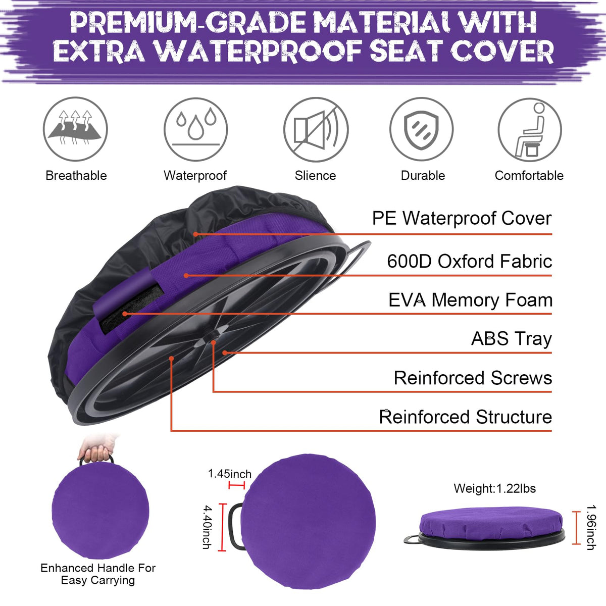 WarBull 5 Gallon Bucket Seat, 360-Degree Swivel Seat Foam Cushion Bucket Seat Lid with Waterproof Cover for Dove Duck Hunting, Fishing, Baseball, Gardening and Camping