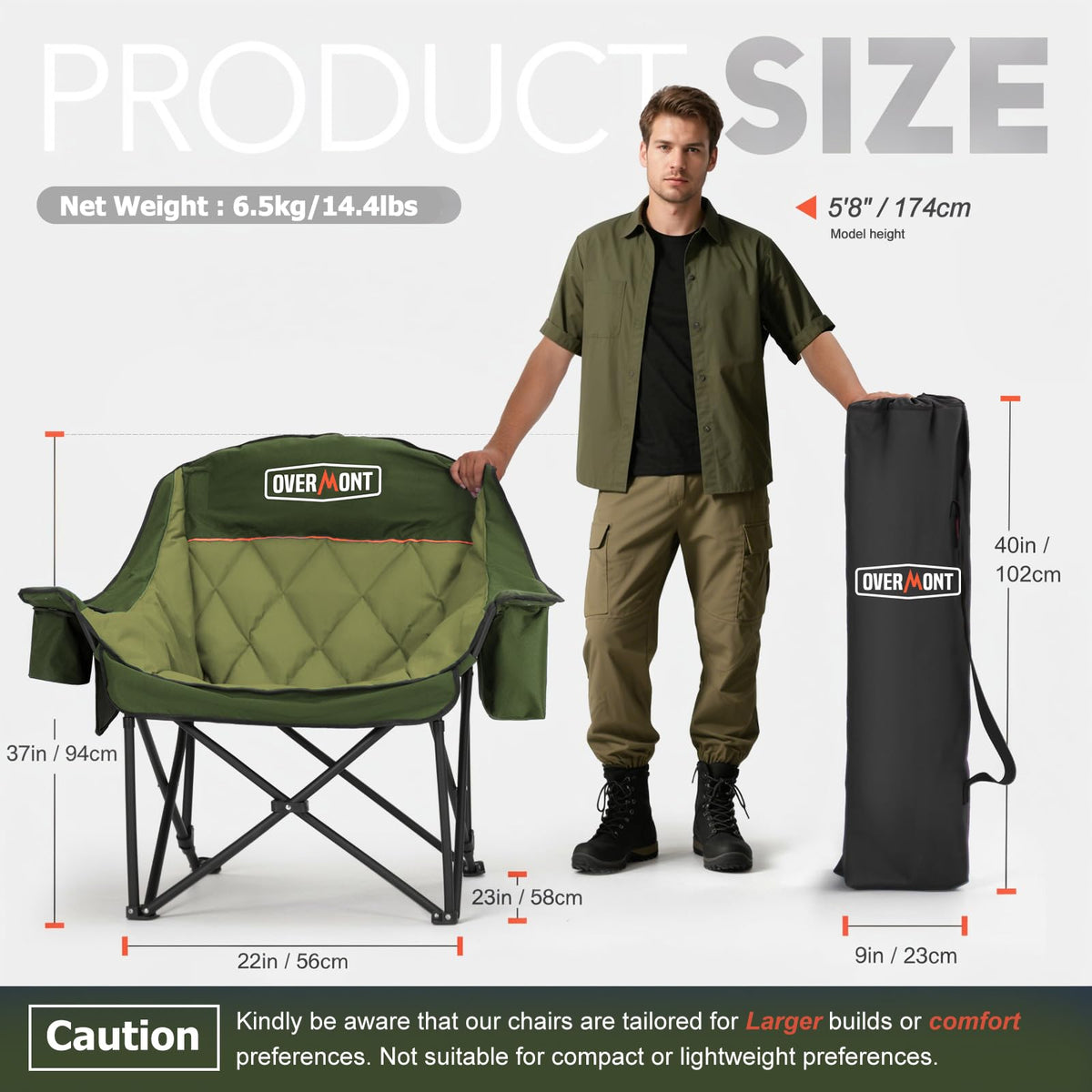 Overmont Oversized XL Camping Chair for Adults 500 lb Support