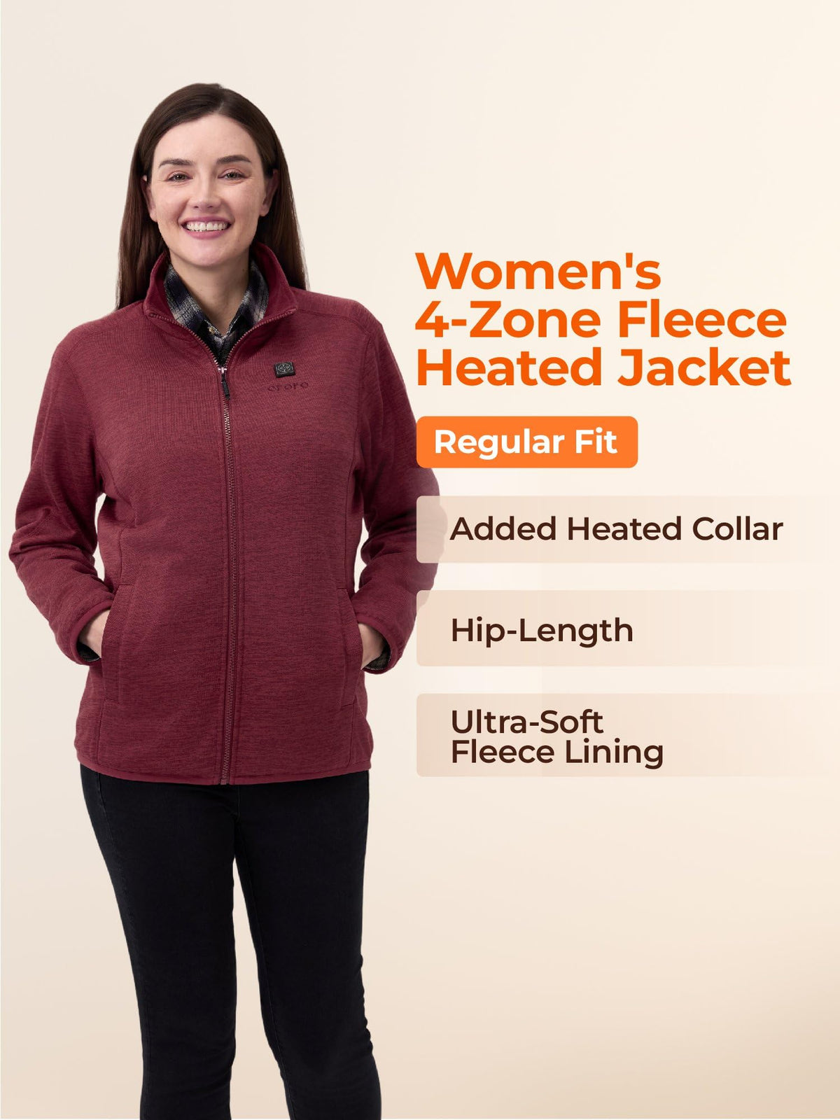 ORORO Women’s Heated Fleece Jacket, Lightweight 4-Zone Heating Layer