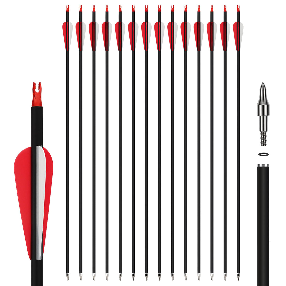 14 Pack 30" Archery Carbon Arrows,Practice Hunting Arrow with Removable Tips Shaft Spine 500 Suitable for Recurve Bows