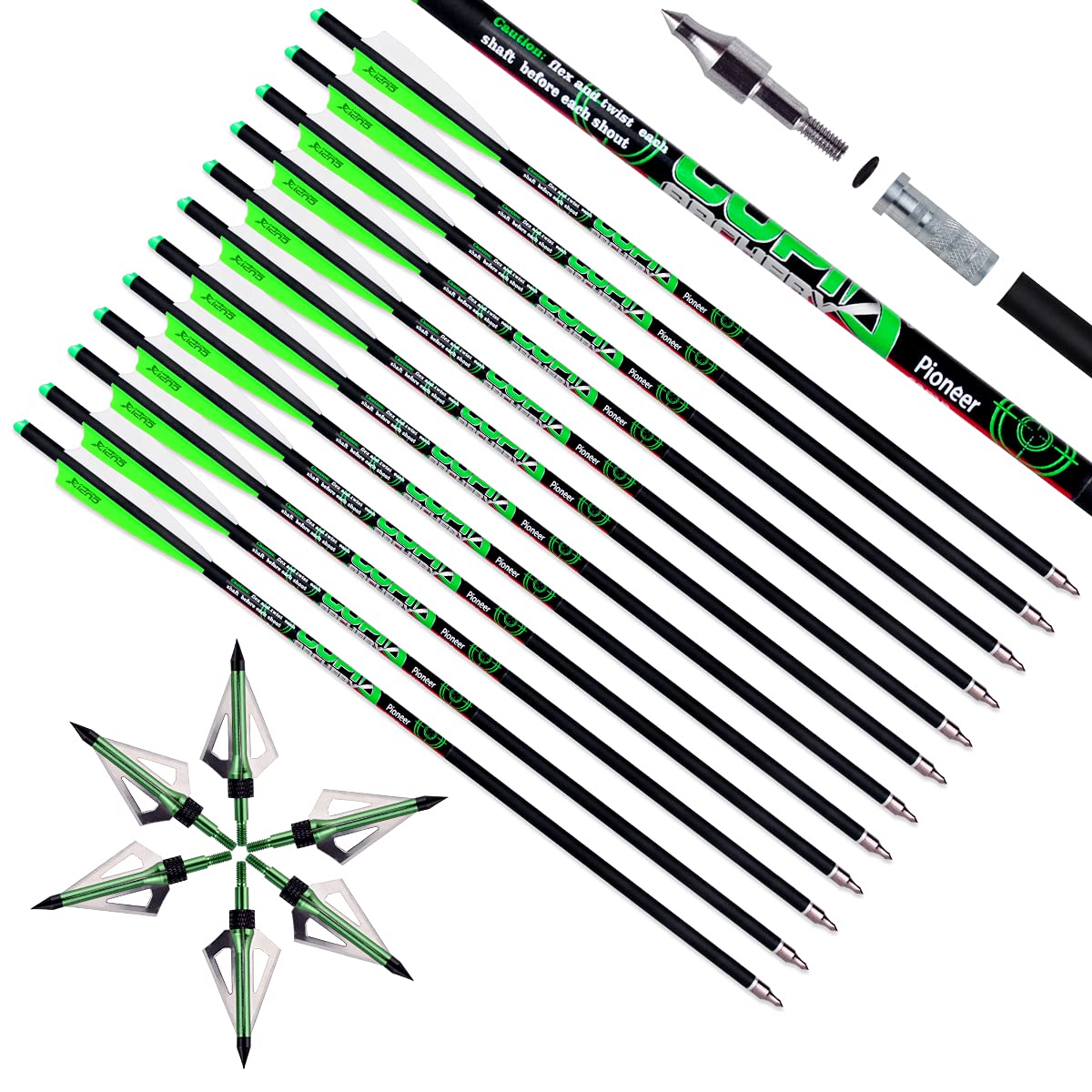 Crossbow Bolts 20 22 Inch Carbon Archery Arrows 12 Pack and 6 Pack Hunting Broadheads kit