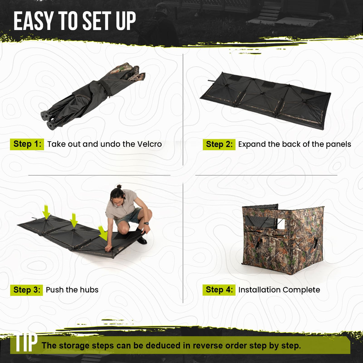 HUNTSEN 3&4 Panel See Through Hunting Blind for Turkey - Lightweight Portable Pop Up Ground Blind with Silent Sliding Windows Carrying Bag - Easy-Setup Camouflage Concealed Ground Blinds for Hunting