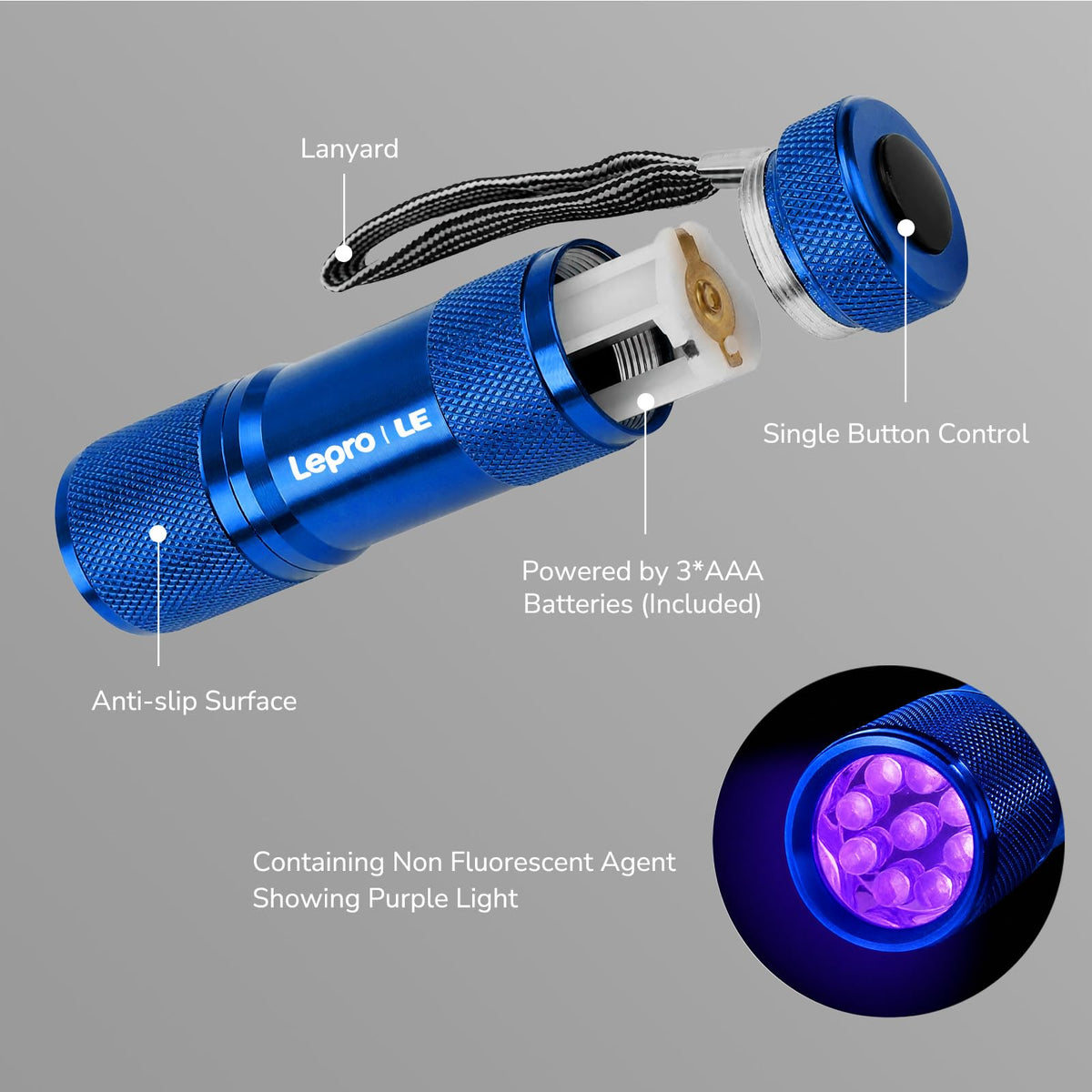 Lepro 395nm UV LED Flashlight, 9 LED Blacklight Detector