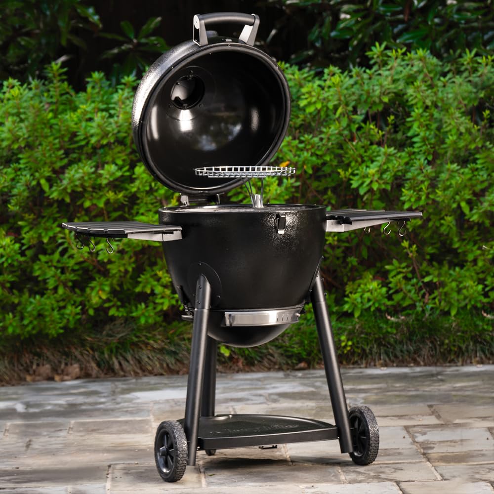 Char-Griller AKORN Jr. Portable Kamado Charcoal Grill and Smoker, Triple-Wall Insulated Steel with Cast Iron Grates and Locking Lid, 155 Sq. In. Cooking Area, Ash