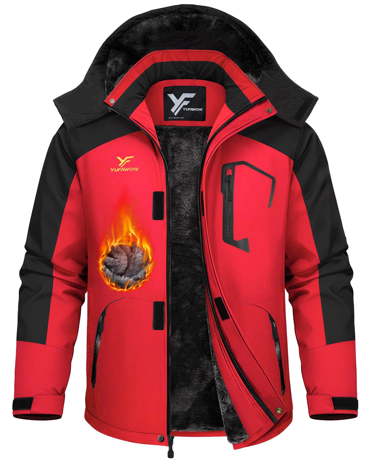 Yufawow Men Winter Jacket Skiing Jacket Insulated Fleece Lined Waterproof Windbreaker for Snowboard Hiking Camping ATV Outdoor Work