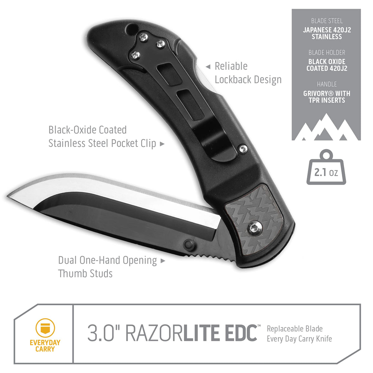 OUTDOOR EDGE 3.0" RazorLite EDC Knife, Blaze Orange