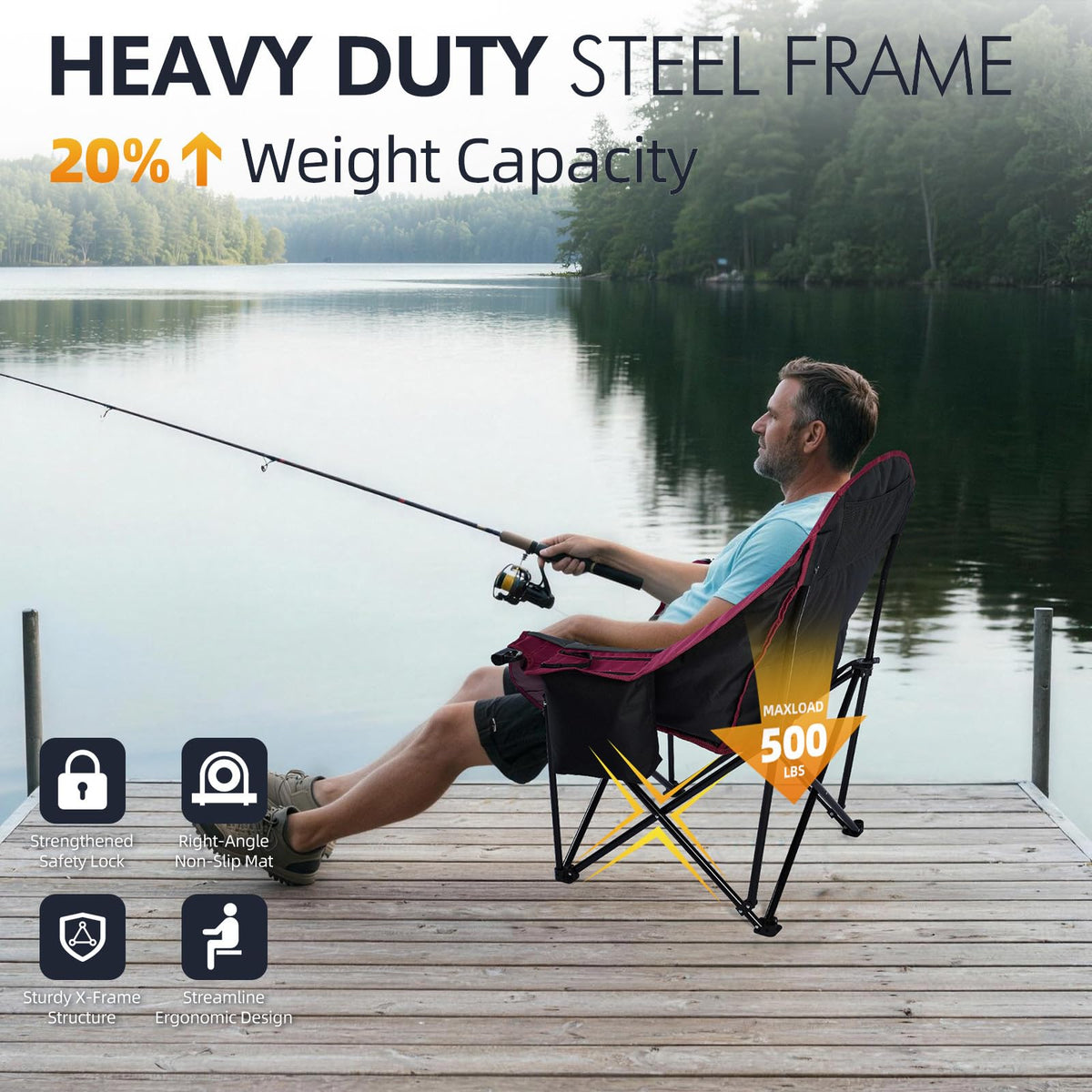 Heated Oversized Camping Chair - Heavy Duty Padded Comfy Warm Outdoor Chair
