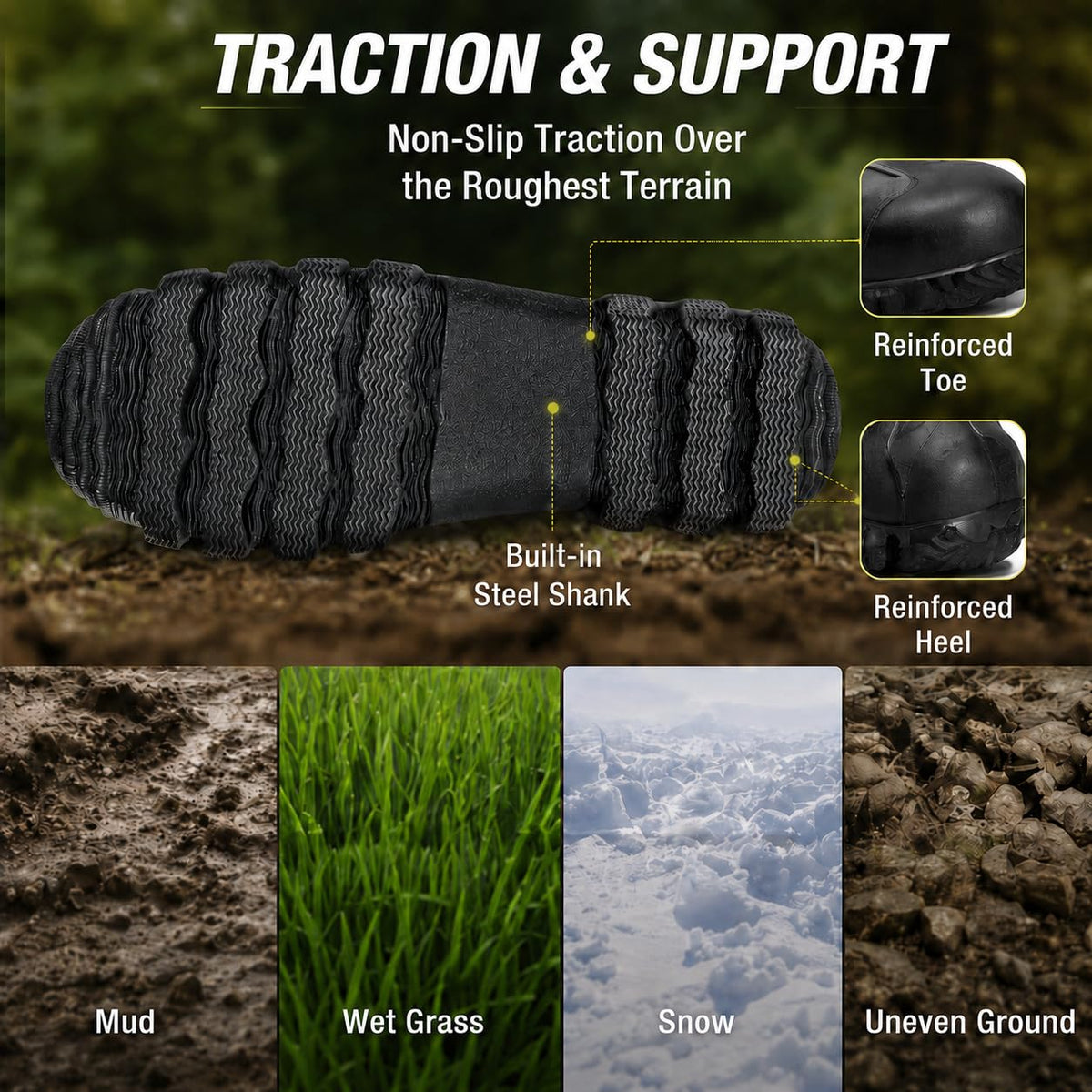 TIDEWE Rubber Boots for Men, Waterproof Rain Boots with Steel Shank