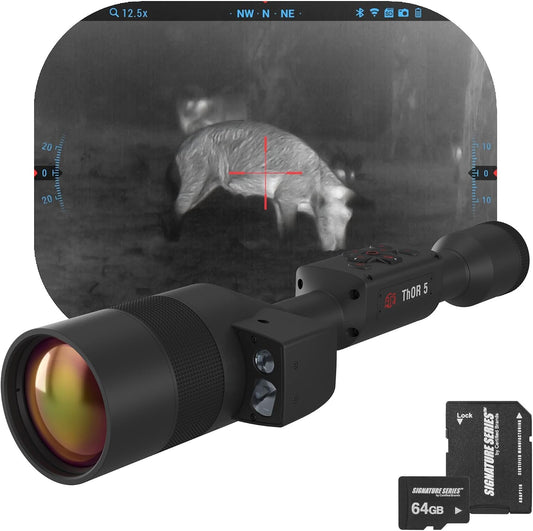 ATN Thor 5 LRF 640 Smart HD Thermal Scope with 640x480, 12 Micron Sensor | Magnification, Built-in Laser Rangefinder, Full HD Video Recording, Smooth Zoom | Exclusive Signature Series Kit
