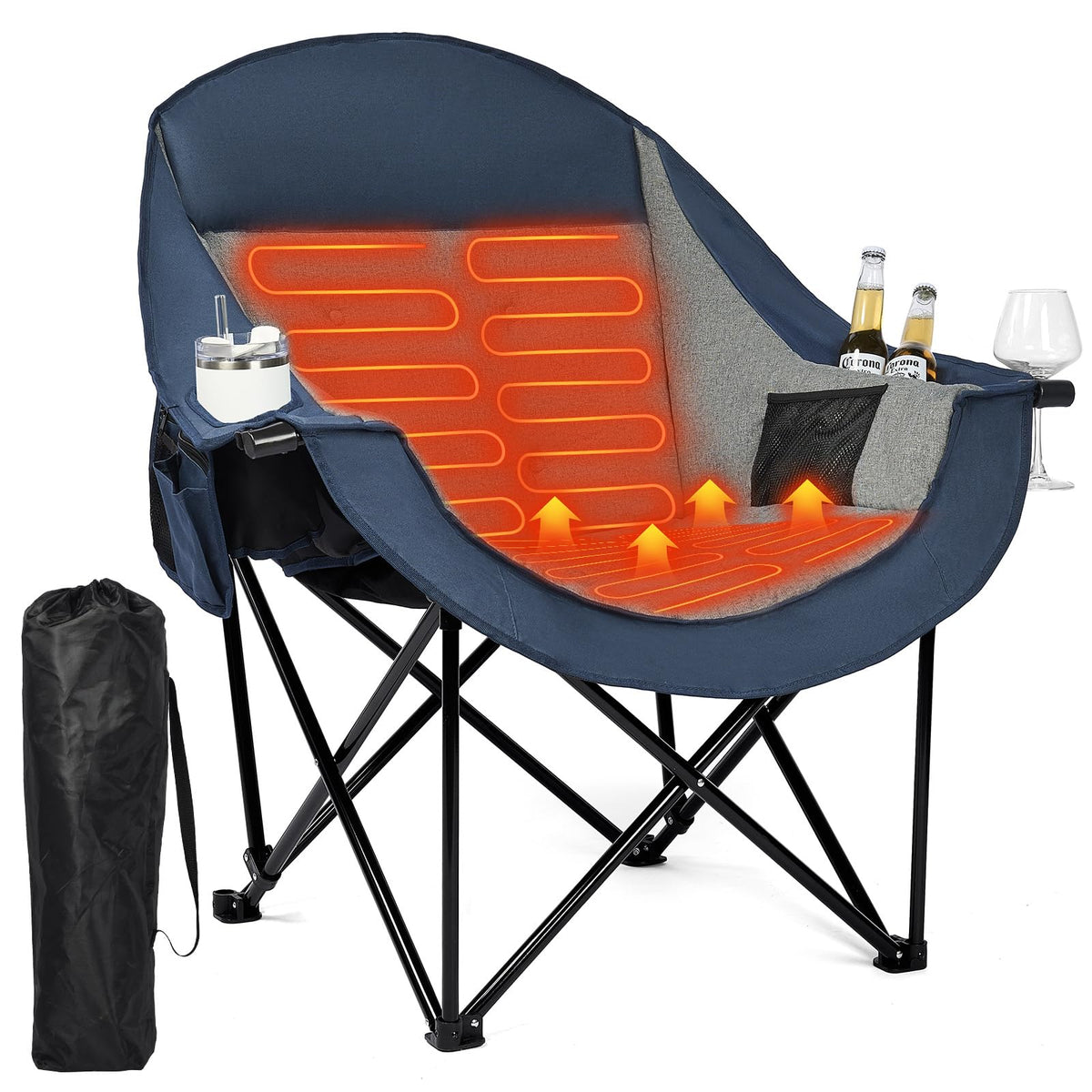 Heated Oversized Camping Chair - Heavy Duty Padded Comfy Warm Outdoor Chair