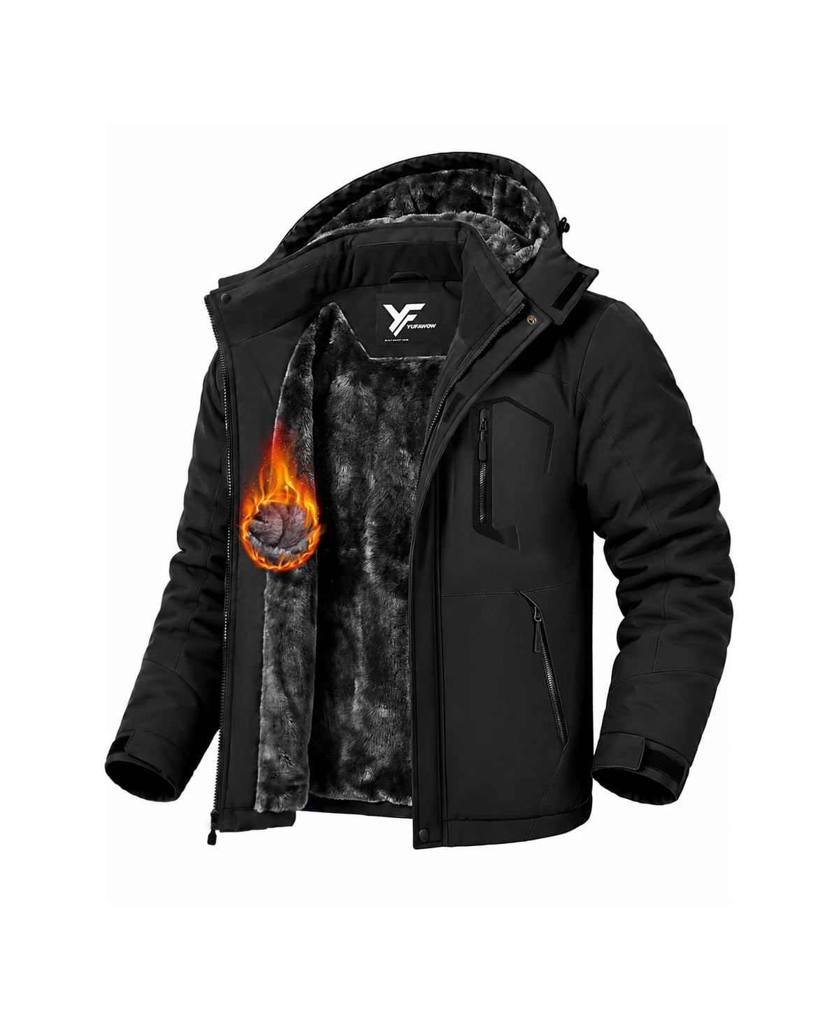 Yufawow Men Winter Jacket Skiing Jacket Insulated Fleece Lined Waterproof Windbreaker for Snowboard Hiking Camping ATV Outdoor Work