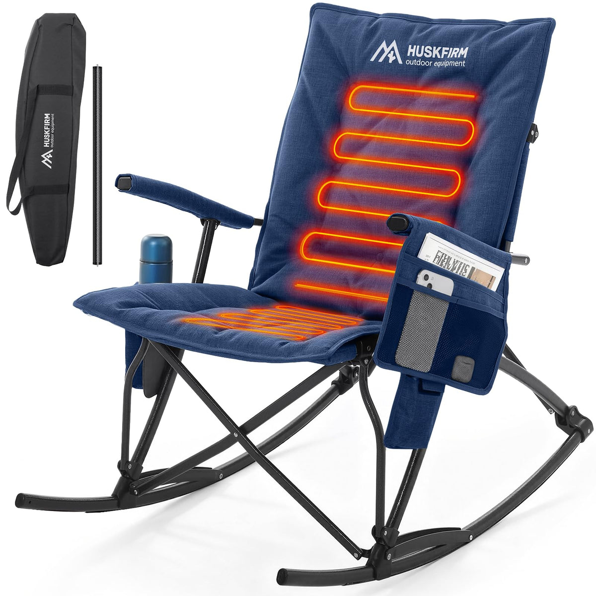 Oversized Folding Rocking Camping Chair, Heavy Duty Rocker Chair, Black