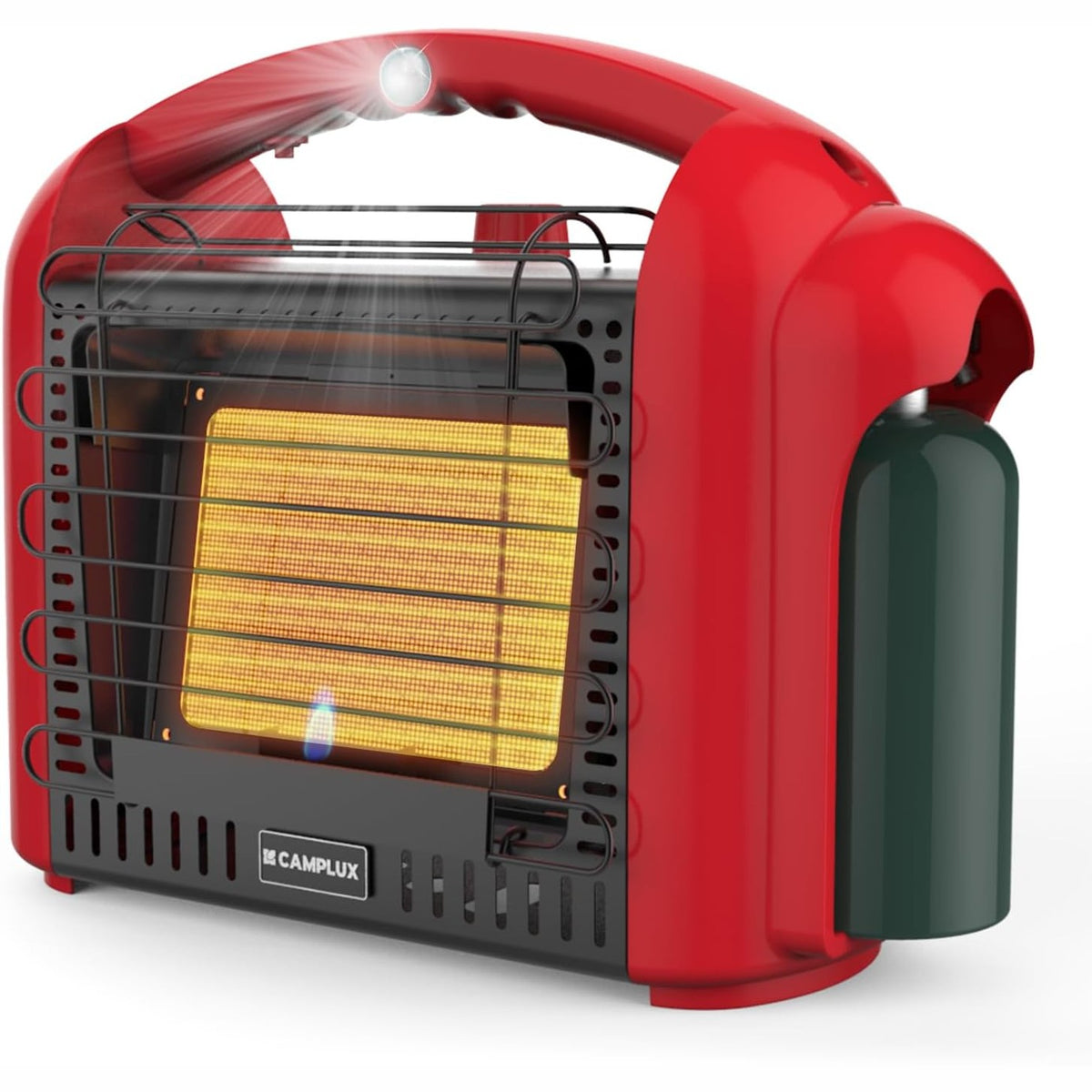 CAMPLUX Portable Propane Heater Outdoor and Indoor, 12000 BTU LP Gas Buddy Heater for Camping with ODS & Tip-over Protection, 1lb Propane Radiant Heating with LED light, Red