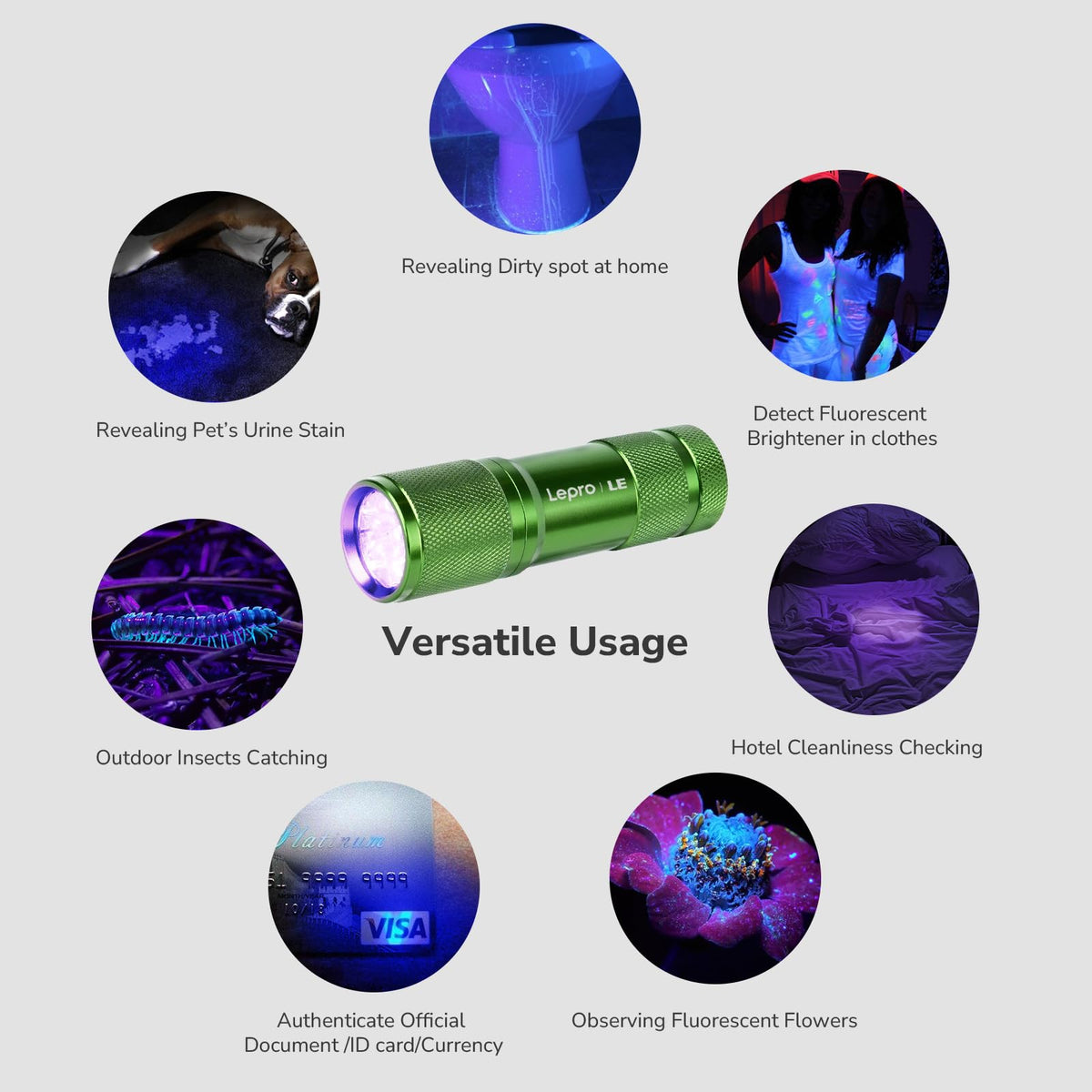 Lepro 395nm UV LED Flashlight, 9 LED Blacklight Detector
