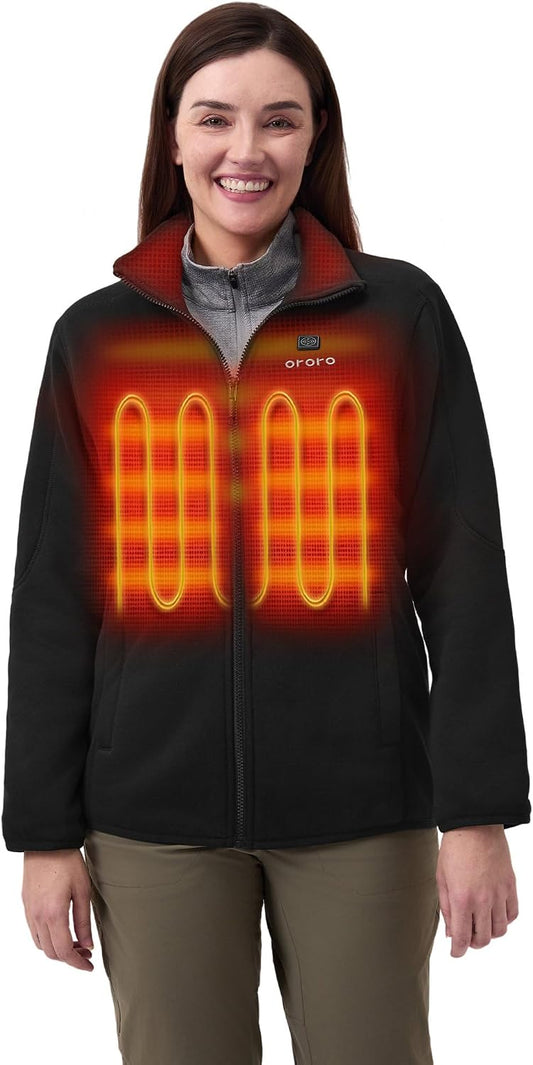 ORORO Women’s Heated Fleece Jacket, Lightweight 4-Zone Heating Layer