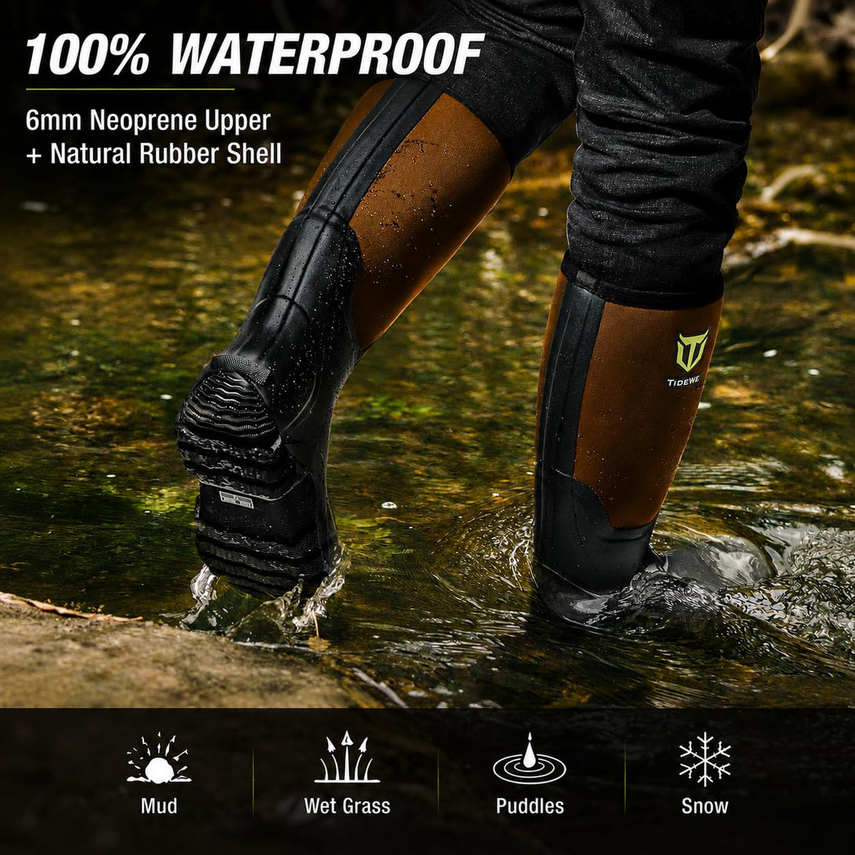 TIDEWE Rubber Boots for Men, Waterproof Rain Boots with Steel Shank