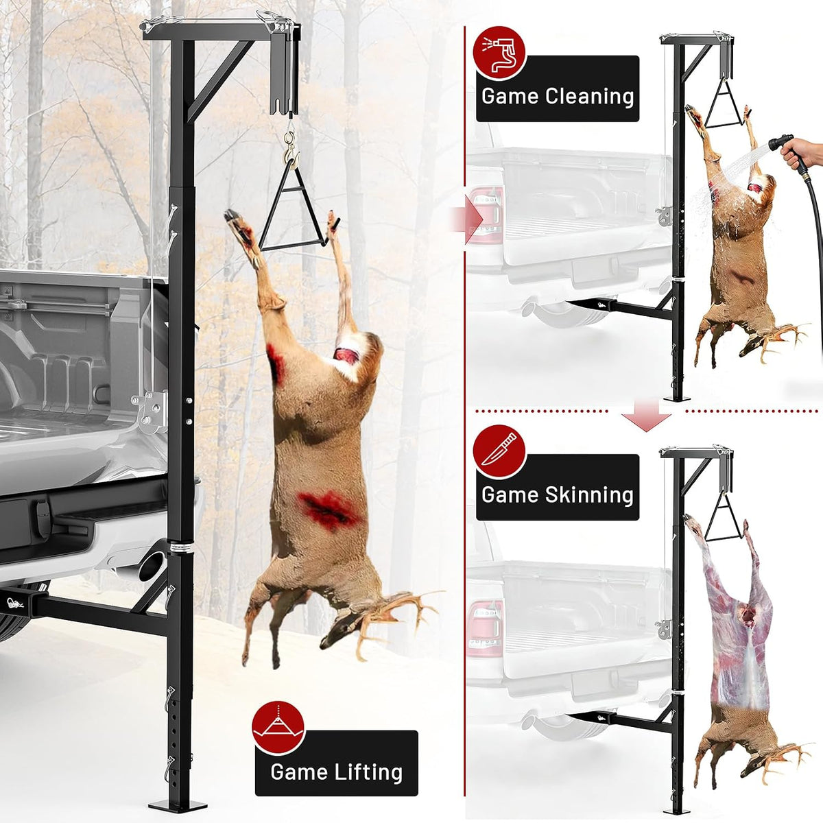 Truck Hitch Game Hoist Kit with Winch & Gambrel, 400 lb Capacity