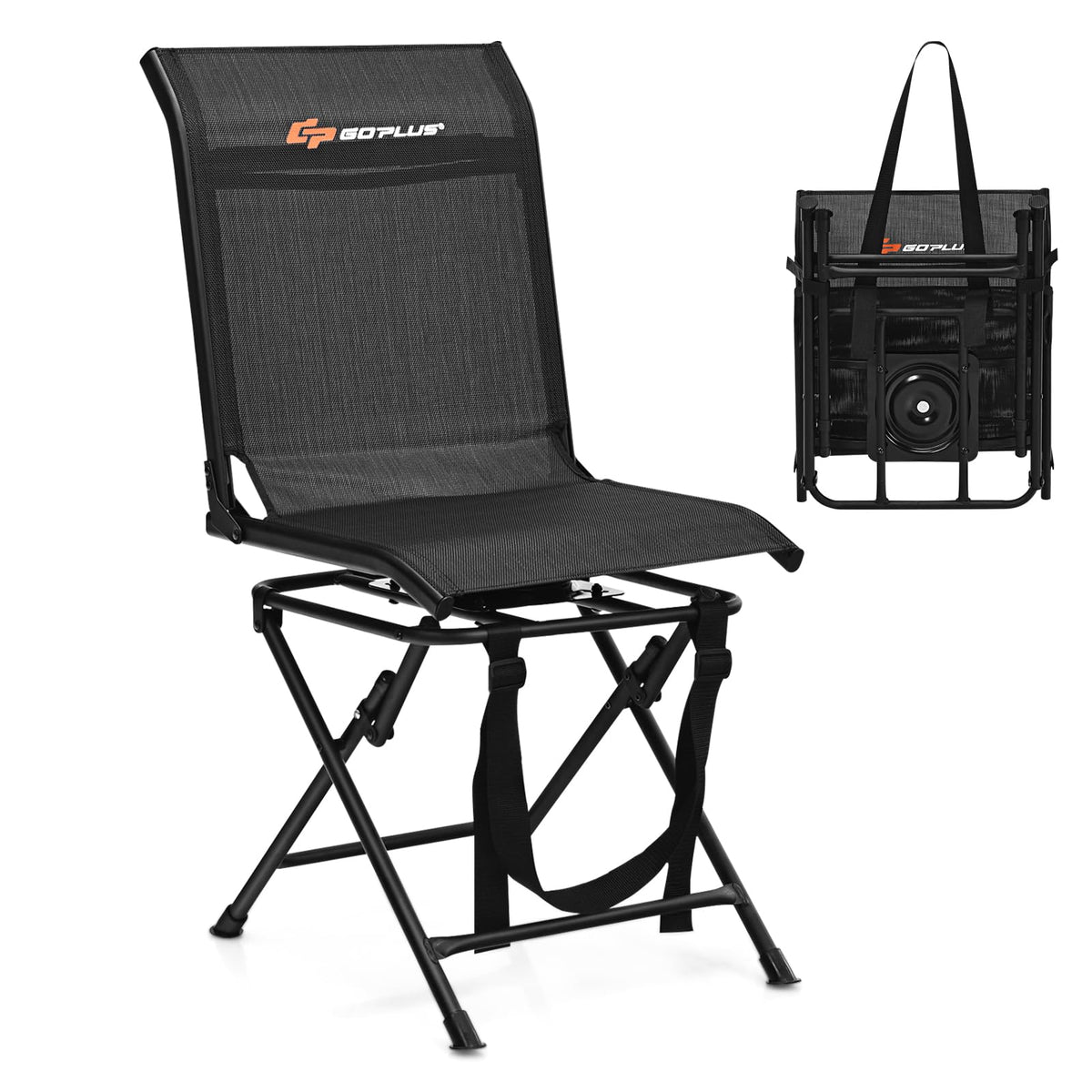 Goplus Hunting Chair, 360° Swivel Folding Hunting Blind Chair with Carrying Strap, 330LBS Capacity, Portable Deer Hunting Stool, Silent Ground Dove Hunting Chair, No Assembly