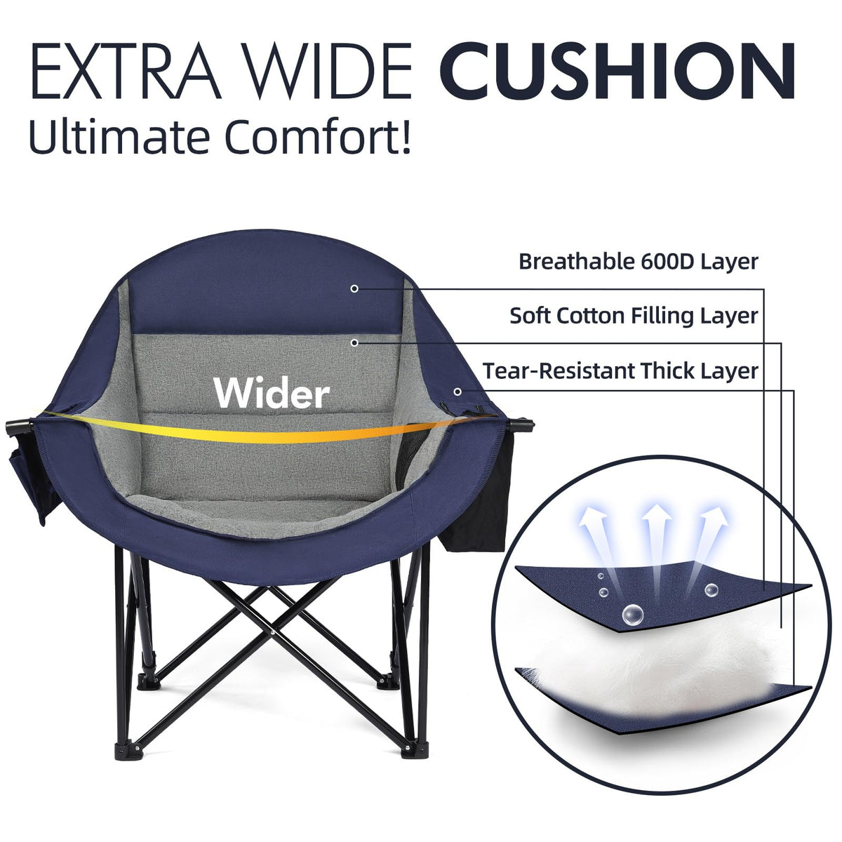 Heated Oversized Camping Chair - Heavy Duty Padded Comfy Warm Outdoor Chair