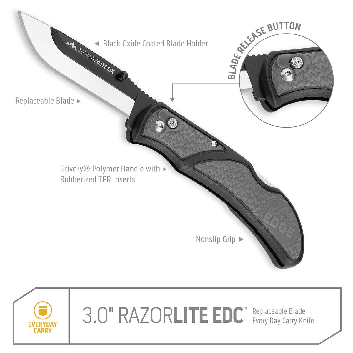 OUTDOOR EDGE 3.0" RazorLite EDC Knife, Blaze Orange