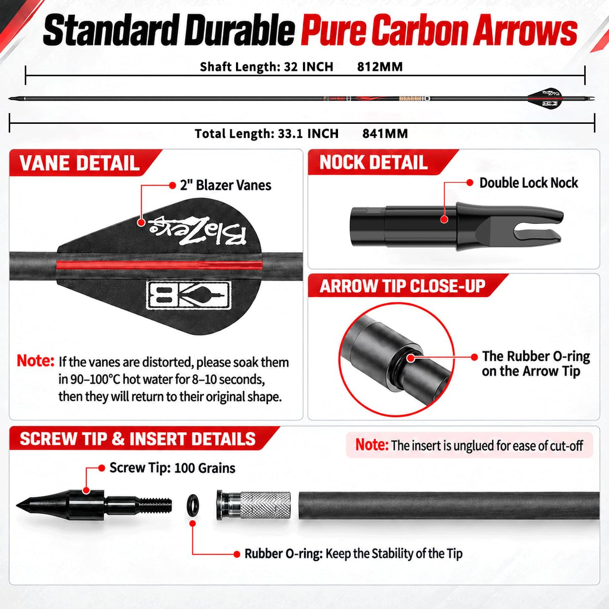 Sanlida Dragon 10/9/8 Hunting Carbon Arrows for Compound Bows, 12/24 PCS