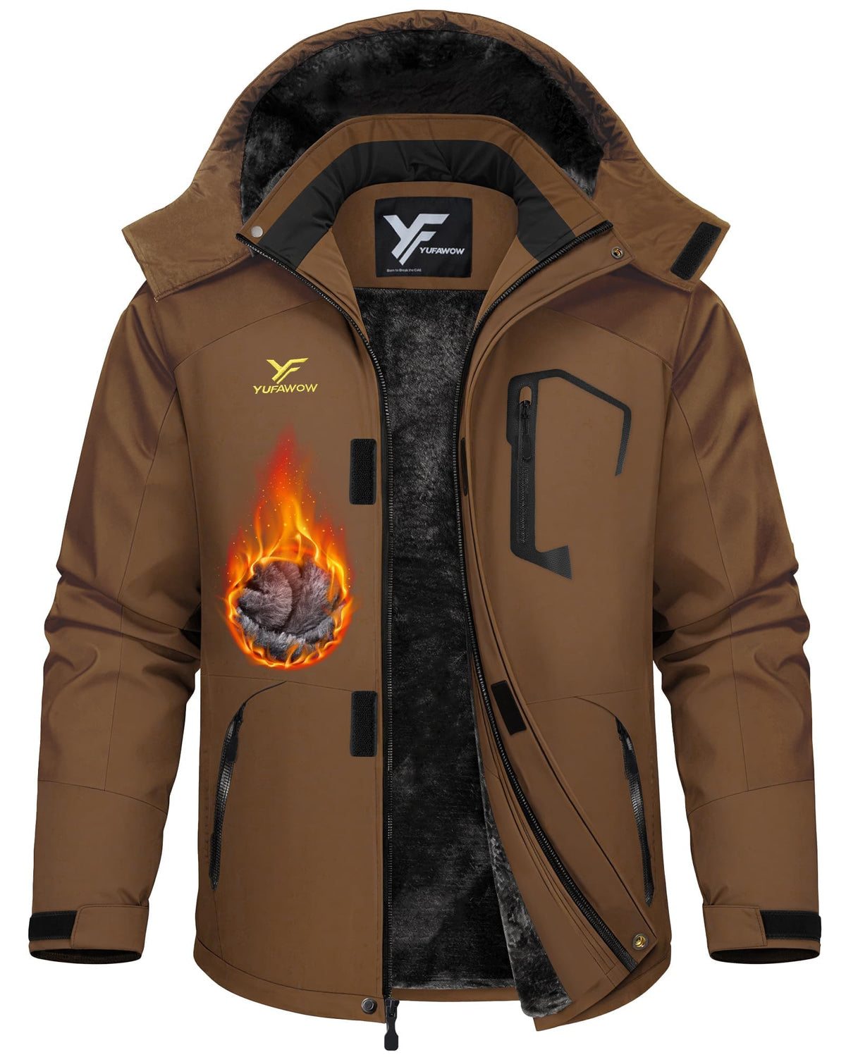 Yufawow Men Winter Jacket Skiing Jacket Insulated Fleece Lined Waterproof Windbreaker for Snowboard Hiking Camping ATV Outdoor Work