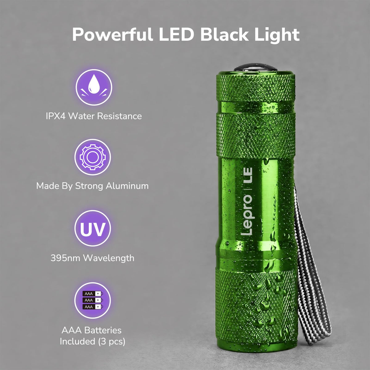 Lepro 395nm UV LED Flashlight, 9 LED Blacklight Detector